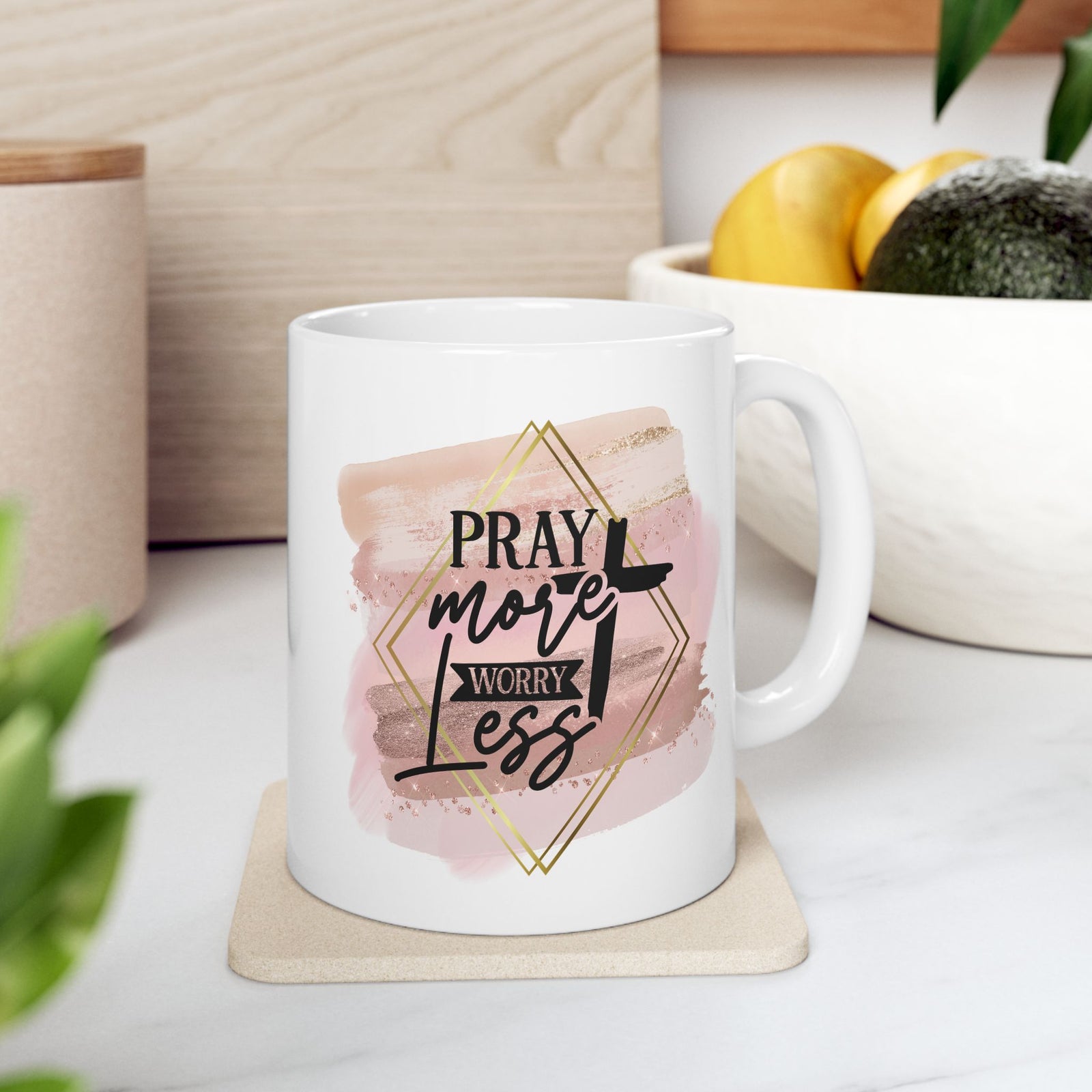 Pray More Worry Less Christian Inspirational Ceramic Mug (11oz, 15oz) - Sydney So Sweet