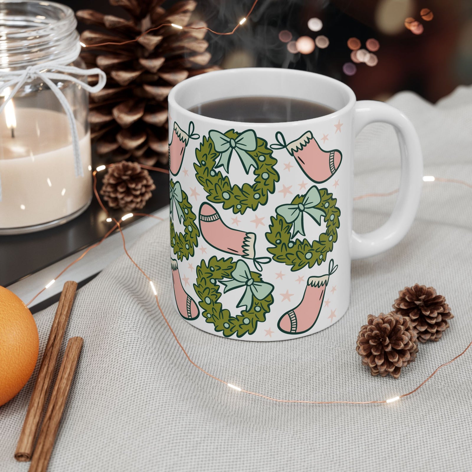 Holly Jolly Christmas Stockings Ceramic Mug Coffee Cup (11oz & 15oz)