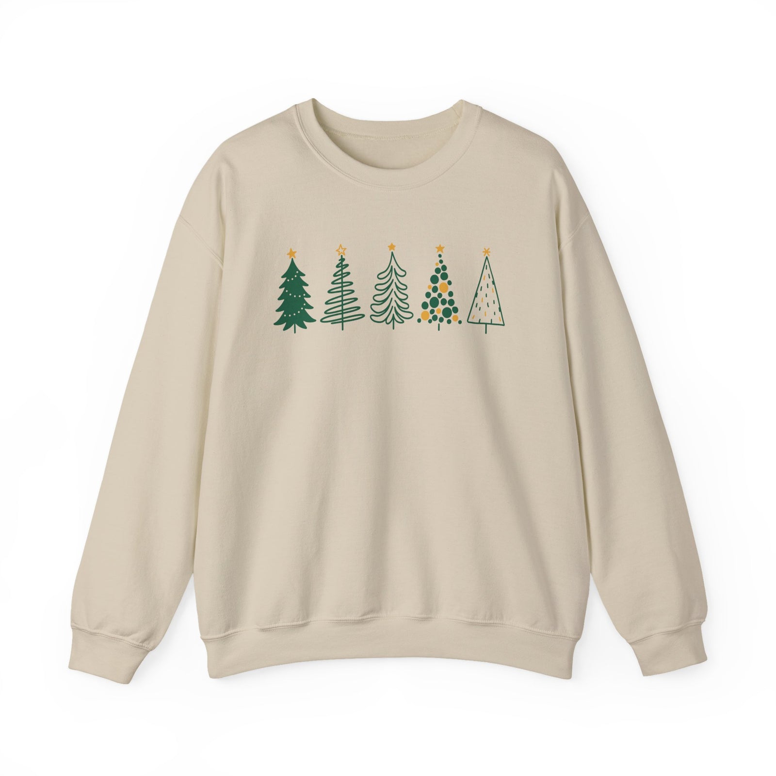 Green & Gold Christmas Trees Heavy Blend Women's Crewneck Embroidered Sweatshirt - Sydney So Sweet