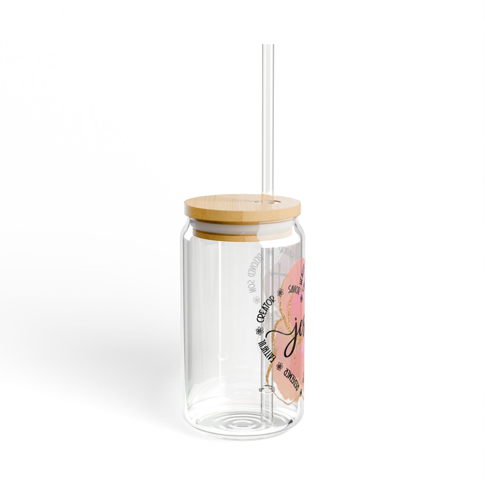 Jesus Strength & Grace Christian Tumbler Sipper Glass 16oz — Reusable Drink Jar with Lid & Straw - Sydney So Sweet