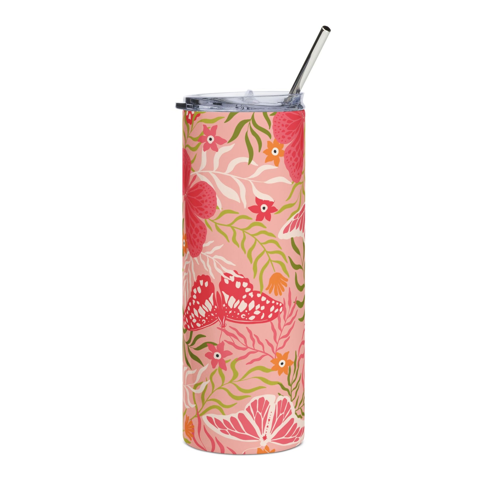 Pink Garden Butterfly 20oz Stainless Steel Tumbler Travel Cup