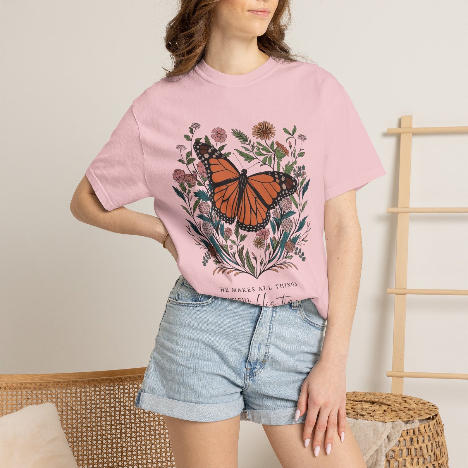He Makes All Things Beautiful T-Shirt Christian Butterfly Graphic Tee