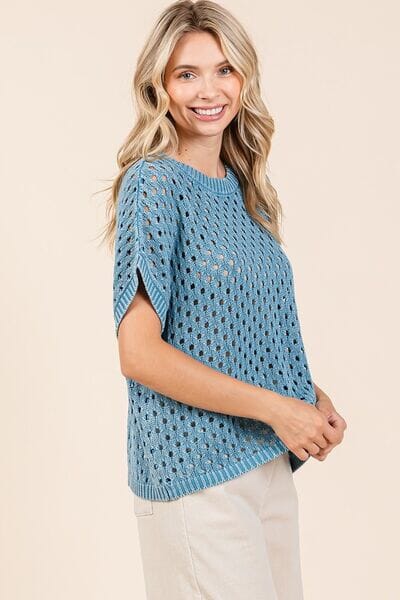 Mittoshop Mineral Wash Openwork Short Sleeve Knit Cover Up - Sydney So Sweet