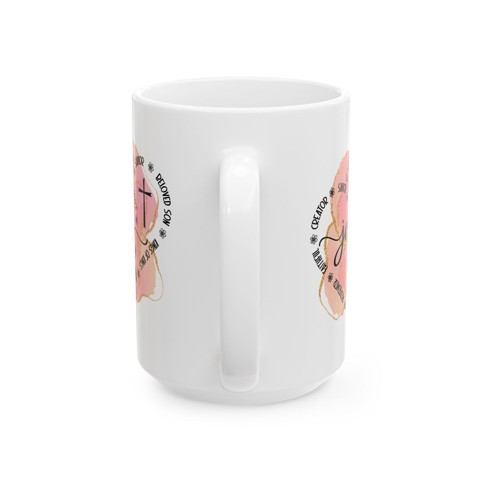 Jesus Strength & Grace Ceramic Mug — Pink Watercolor Cross Inspirational Coffee Cup (11oz/15oz) - Sydney So Sweet