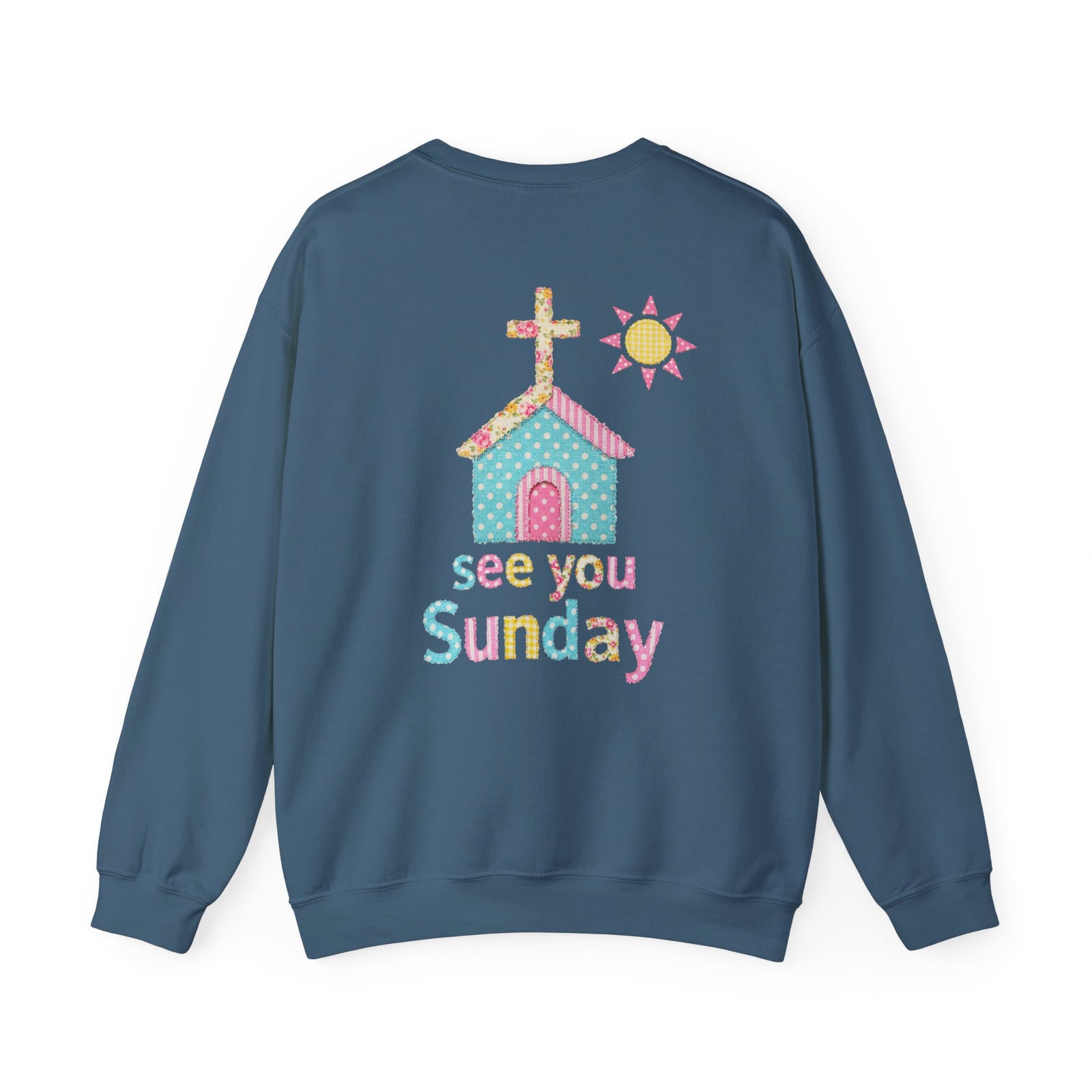 See You Sunday Christian Sweatshirt Cute Church Sun Faux Fabric Crewneck