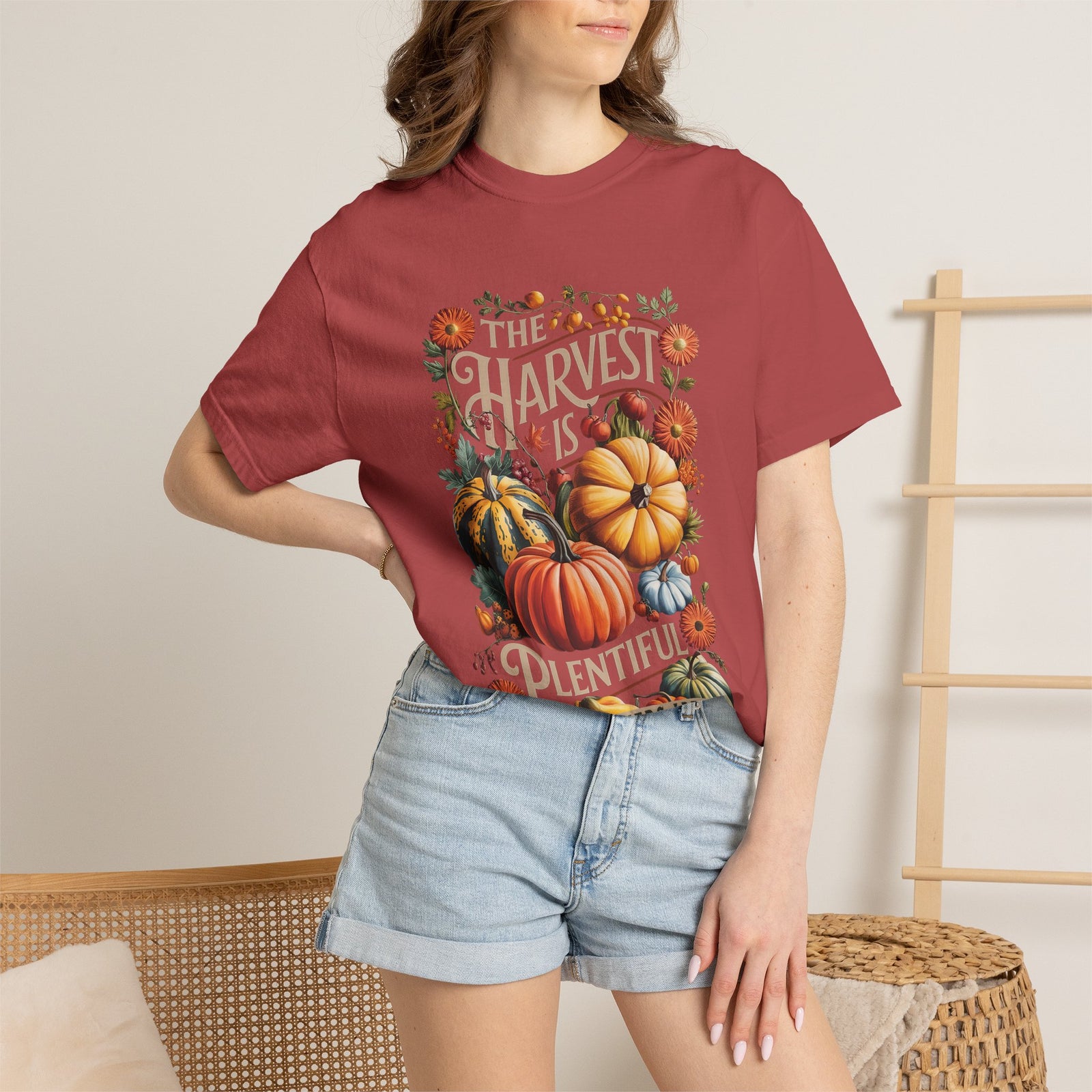 The Harvest is Plentiful T-Shirt Fall Pumpkin Harvest Christian Tee