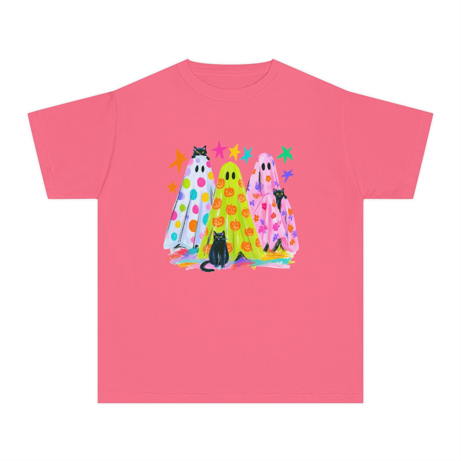 Colorful Polka Dot Halloween Ghost T-Shirt Fun Kids Graphic Tee
