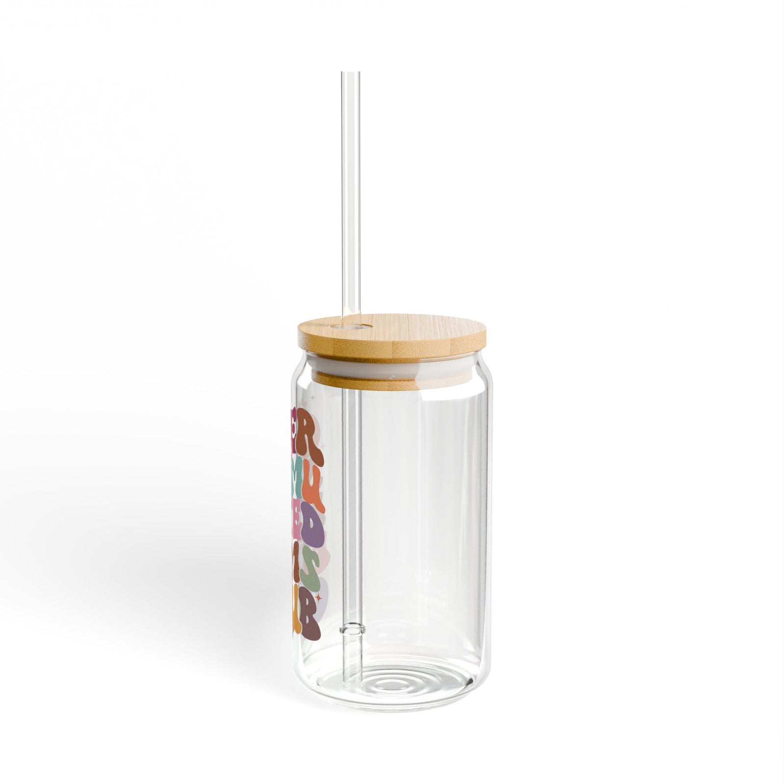 Overstimulated Moms Club Retro Sipper Glass 16oz Reusable Drink Jar with Lid & Straw