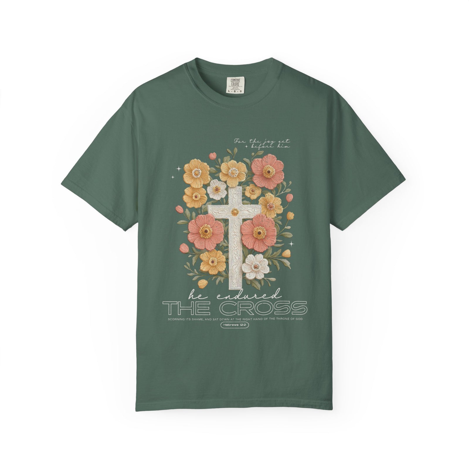Joy Set Before Him Floral Cross T‑Shirt Christian Faith Graphic Tee