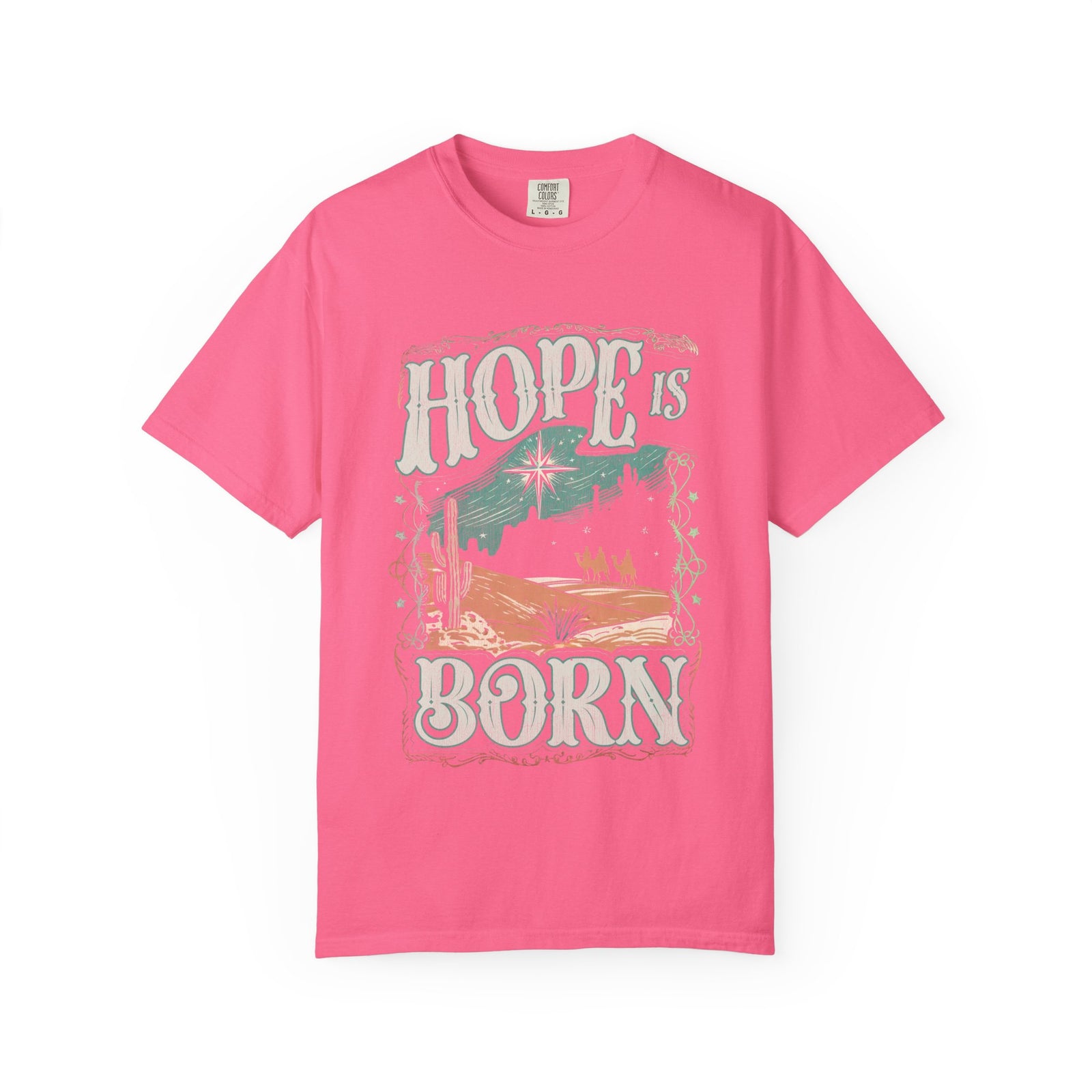 Hope is Born Christmas T-Shirt Christian Distressed Western Graphic Tee