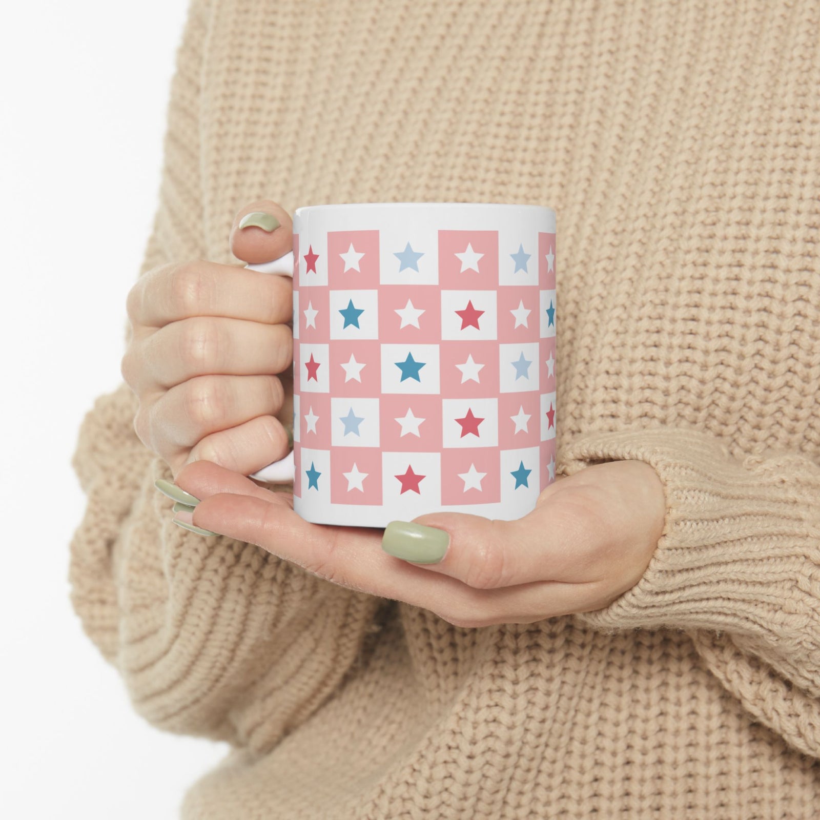 Checkered Stars Cute Ceramic Mug Coffee Cup (11oz & 15oz)