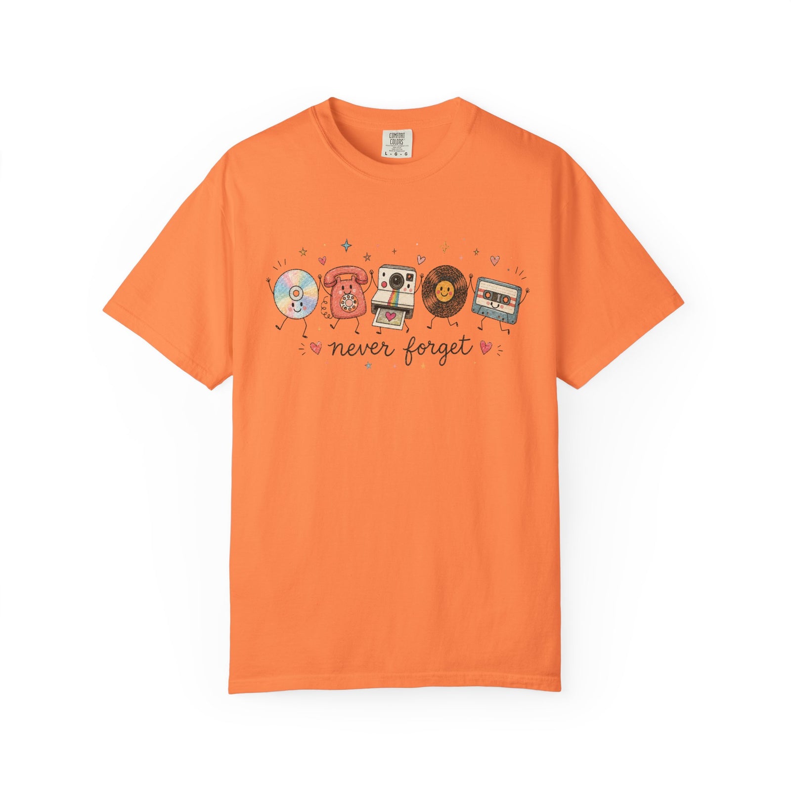 Retro Media Icons T-Shirt Nolstalgic Vintage Cassette Vinyl & Phone Tee