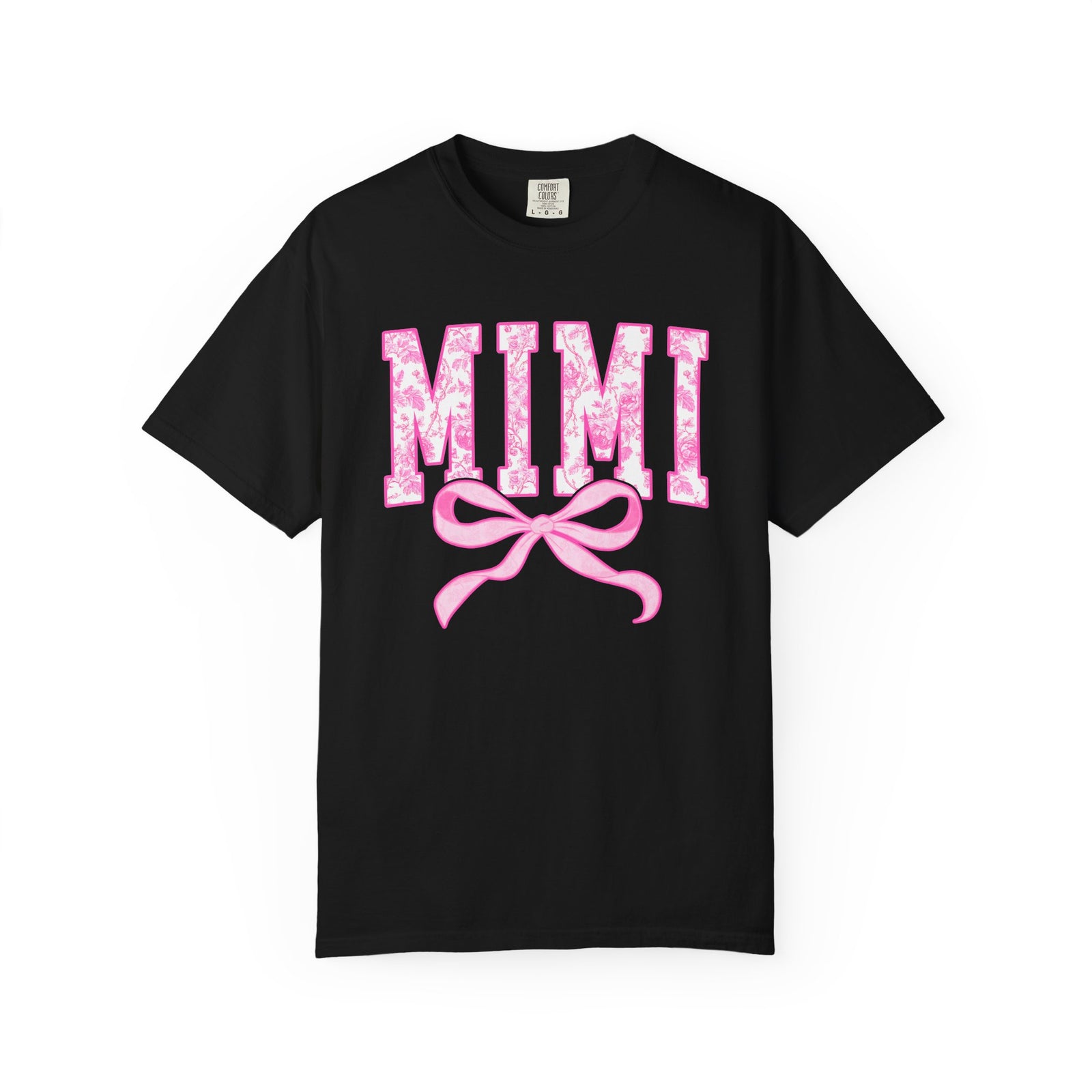 Mimi Coquette Pink Toile Bow T-Shirt Cute Grandmother Graphic Tee