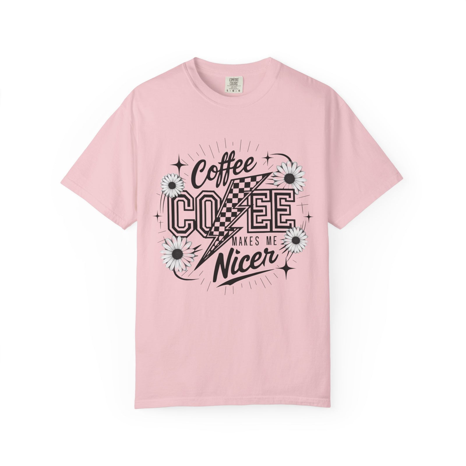 Coffee Makes Me Nicer T-Shirt Retro Daisies & Lightning Graphic Tee