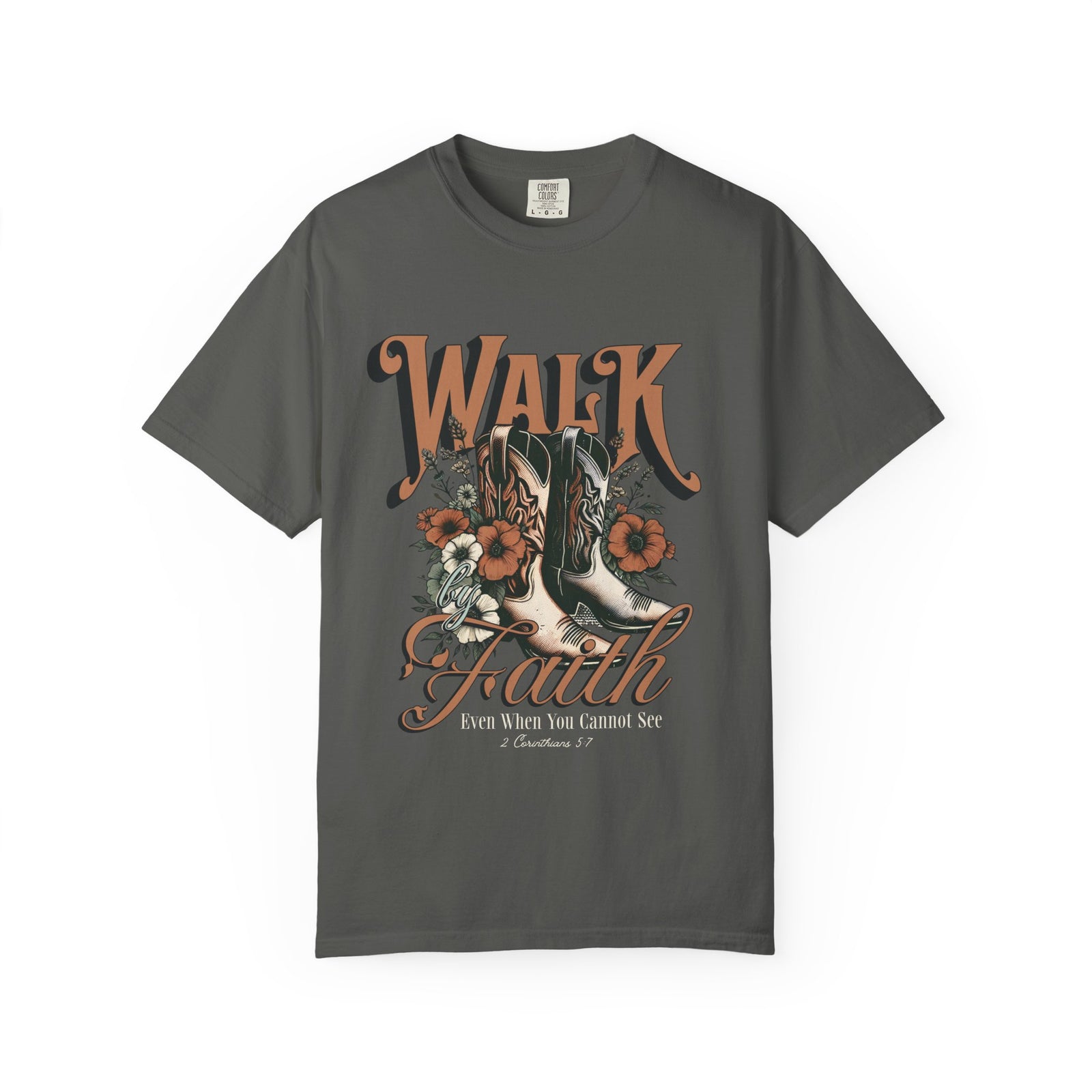 Walk by Faith Graphic T-Shirt Vintage Cowboy Boots & Floral Faith Tee
