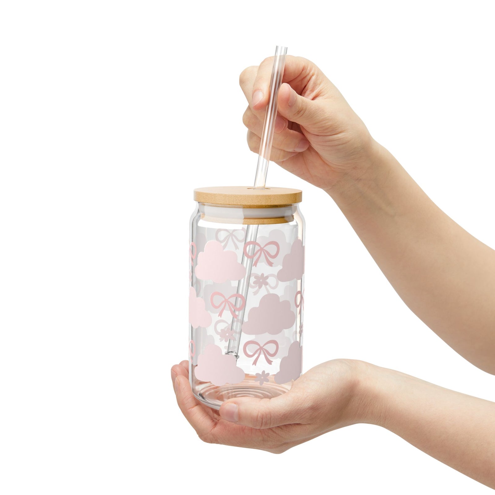 Girly Sky Tumbler Sipper Glass 16oz — Reusable Drink Jar with Lid & Straw