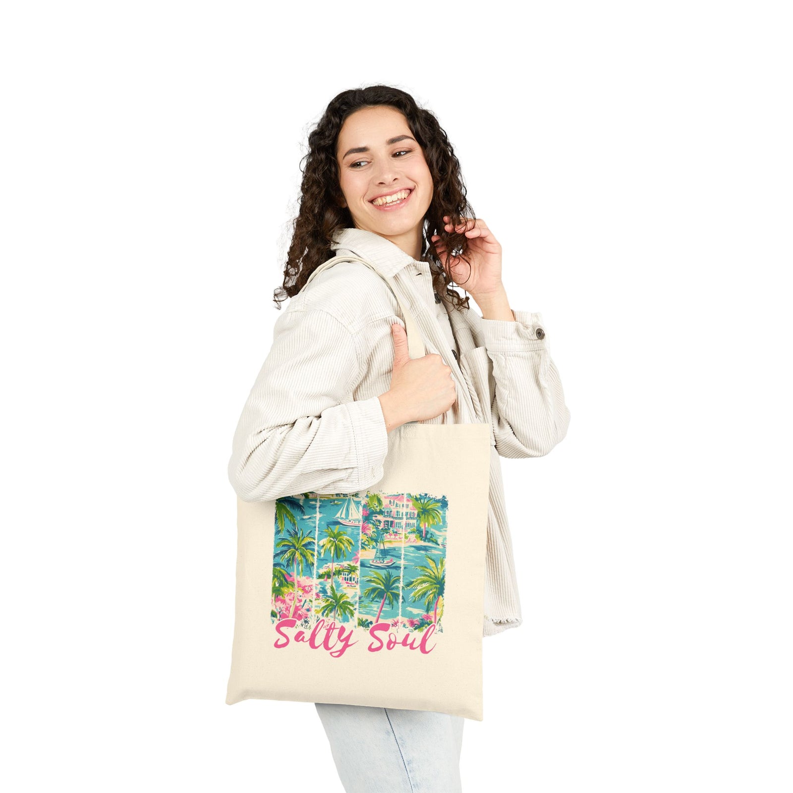 Salty Soul Beach Cotton Canvas Beach Summer Tote Bag