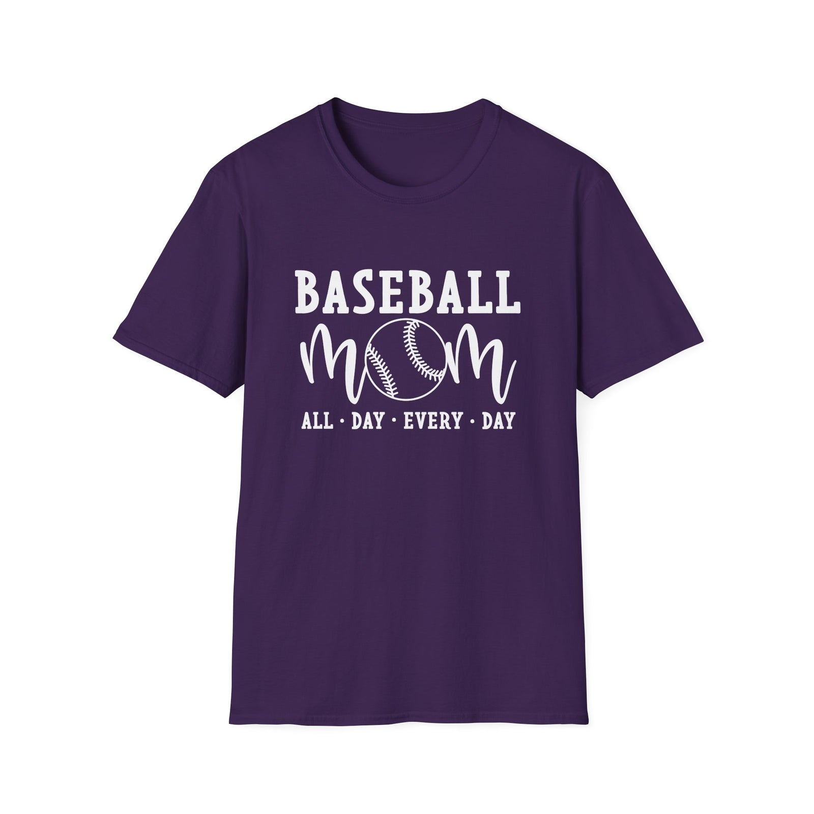 Baseball Mom All Day Graphic T-Shirt Cute Sports Mom Tee (12 Team Colors)