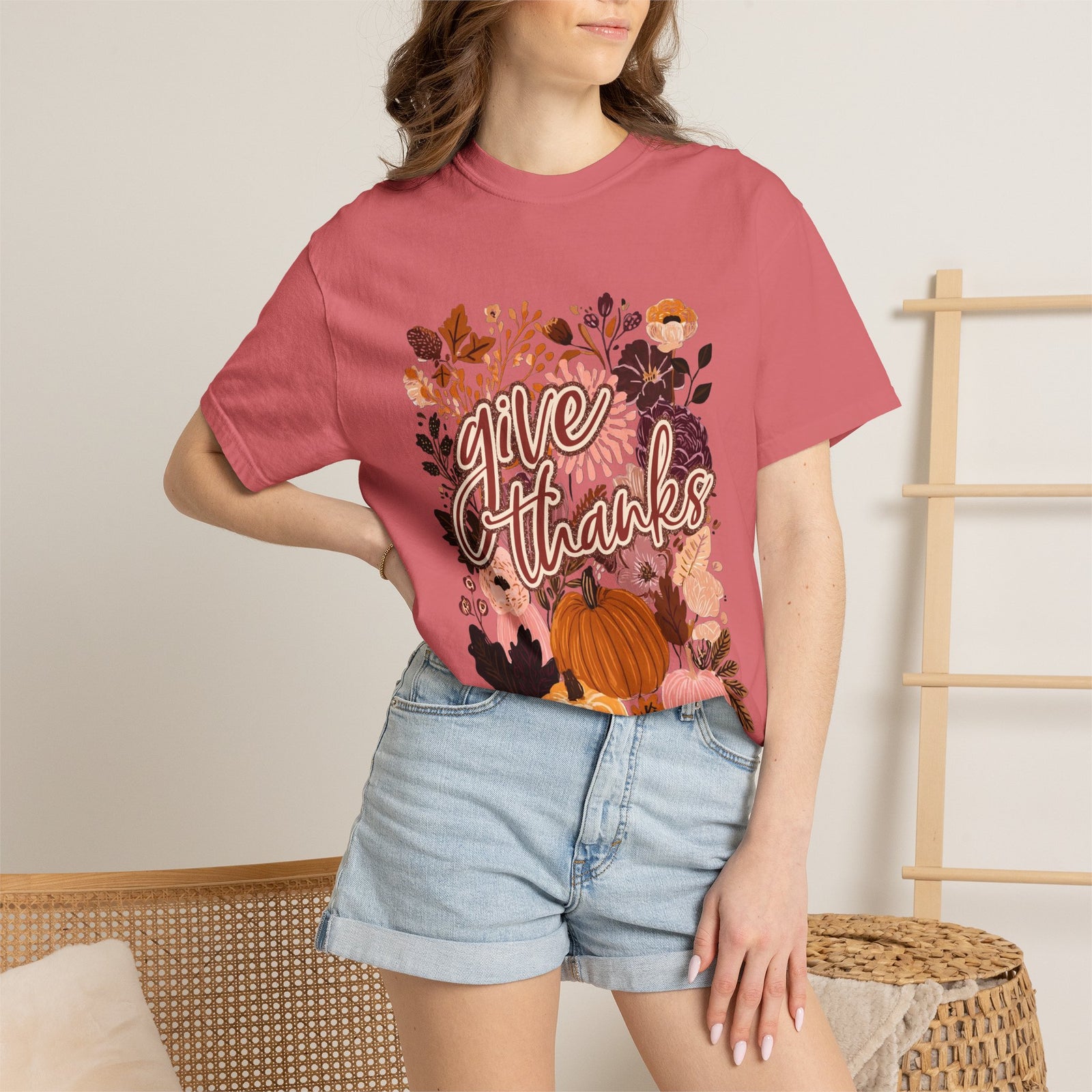 Give Thanks T-Shirt Fall Pumpkin Thanksgiving Graphic Tee