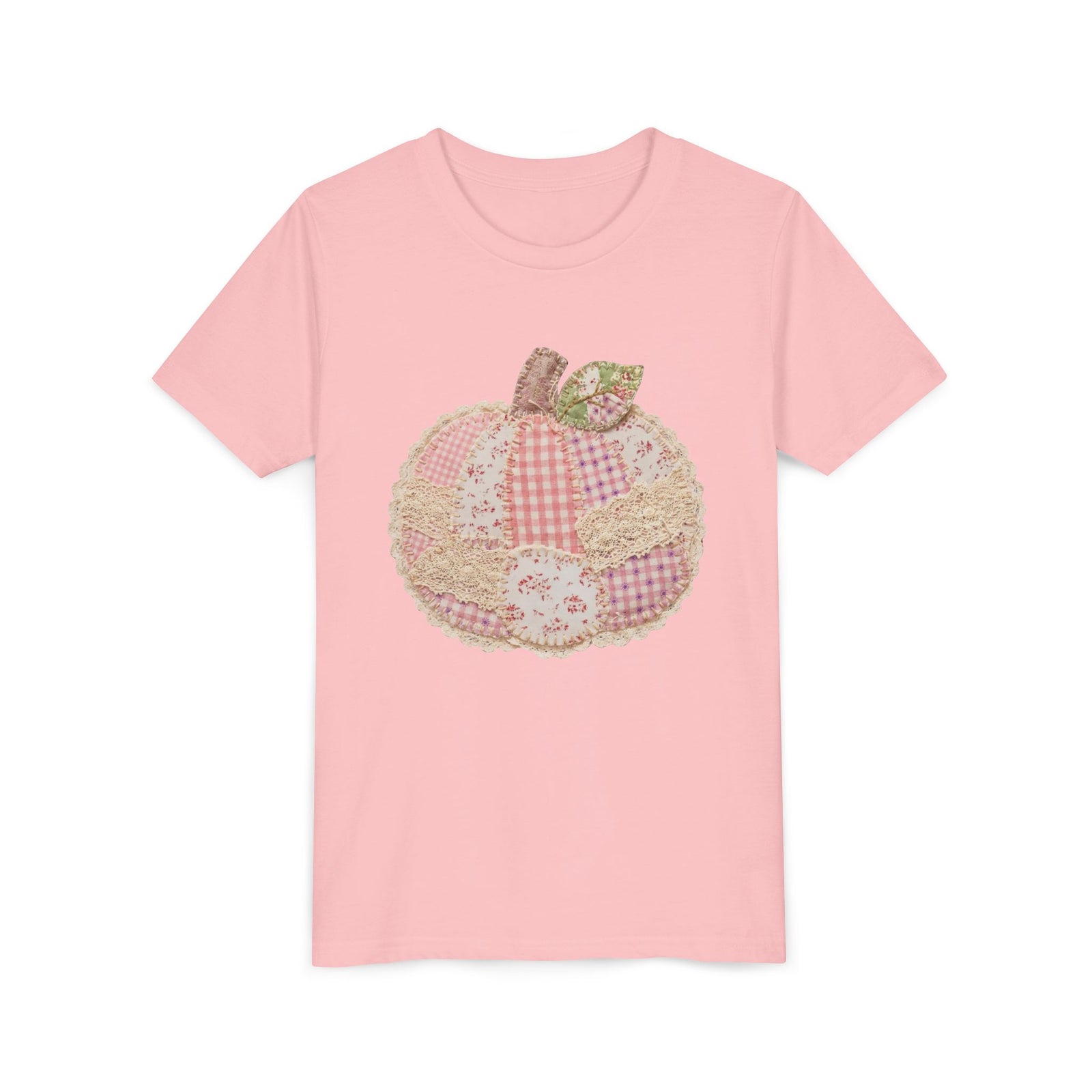 Pumpkin Patch Patchwork Tee Pink Floral Autumn Pumpkin Kids Graphic T-Shirt