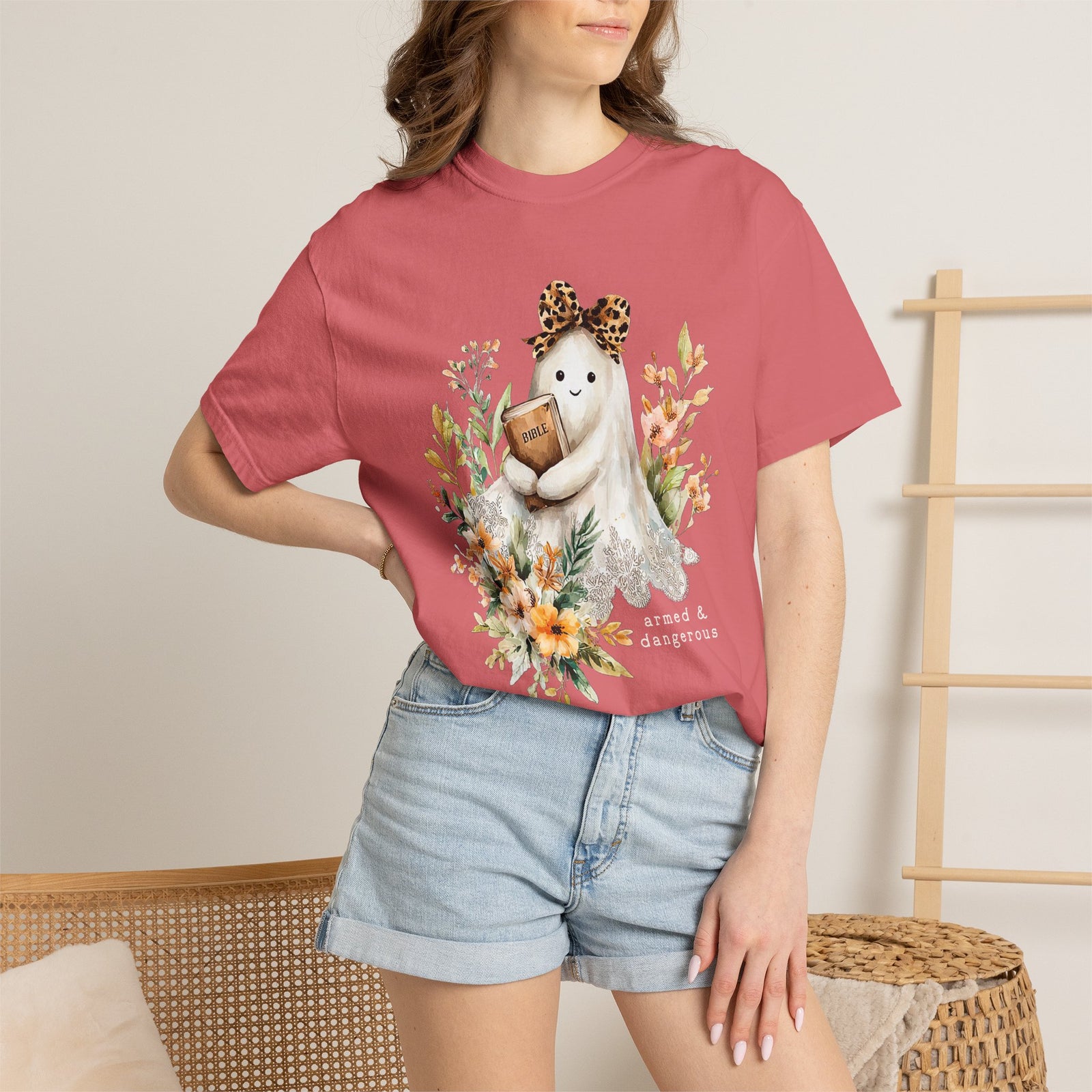 Bible Ghost Floral Tee Armed & Dangerous Cute Halloween Graphic T-Shirt
