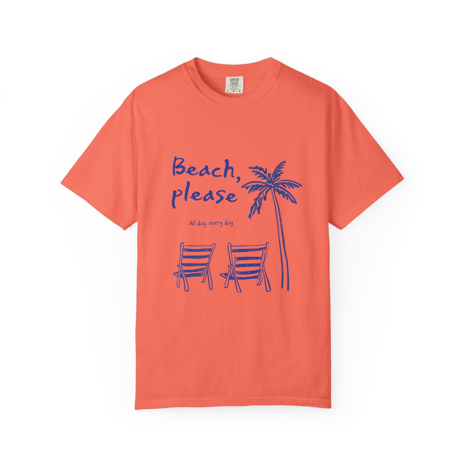 Beach Please T-Shirt Palm Tree & Chairs Women's Summer Graphic Tee