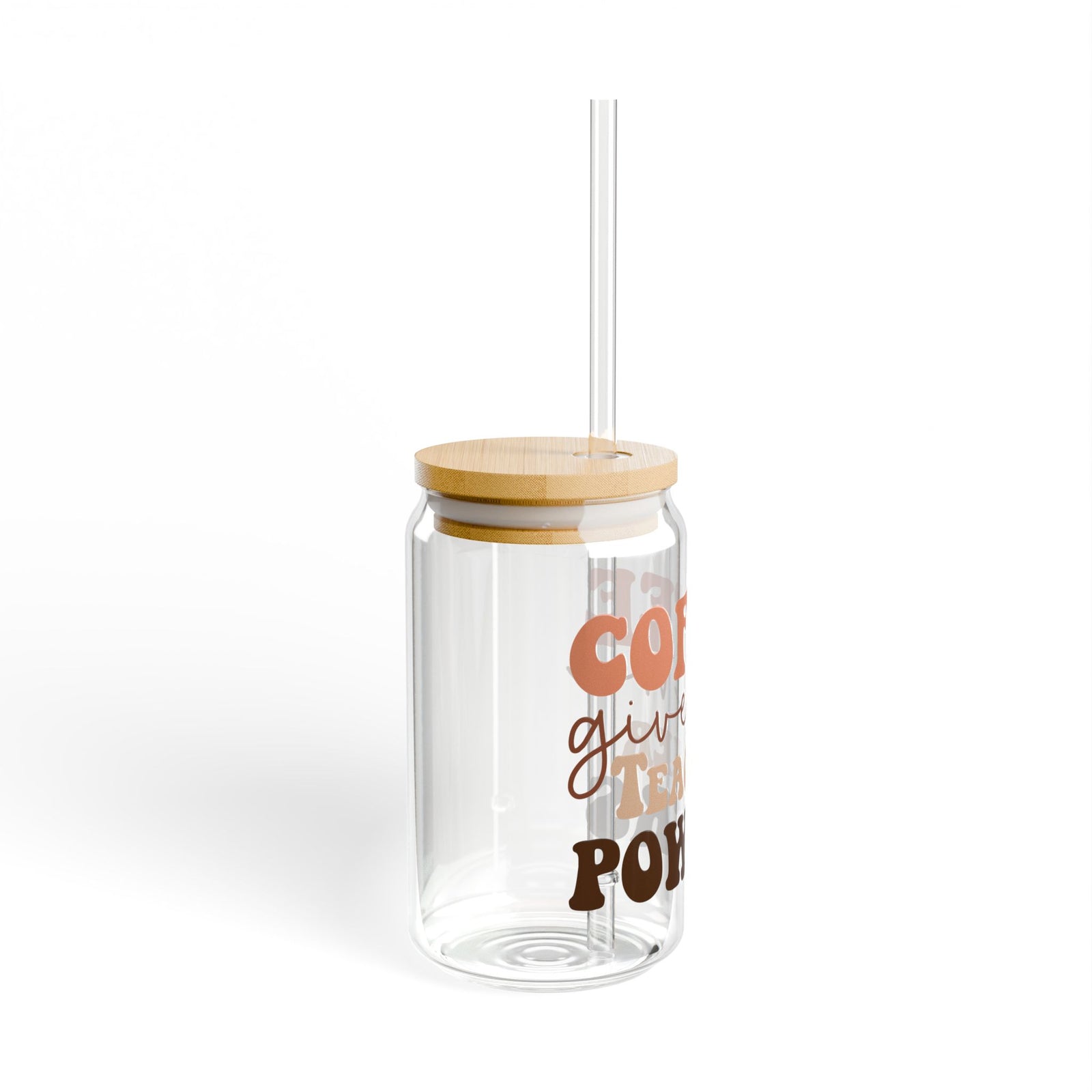 Coffee Gives Me Teacher Powers Sipper Glass 16oz Reusable Drink Jar with Lid & Straw