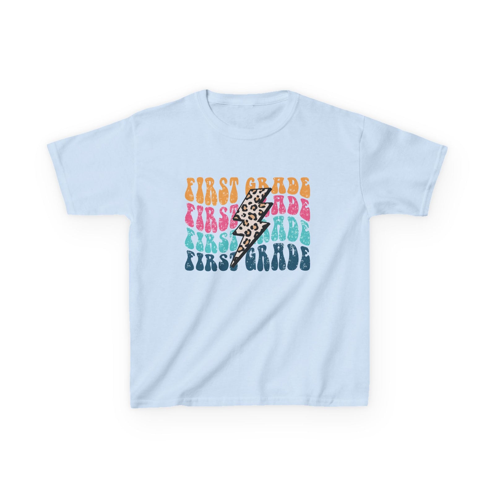 First Grade Leopard Lightning Graphic Tee Back-to-School 1st Grade Kids T-Shirt