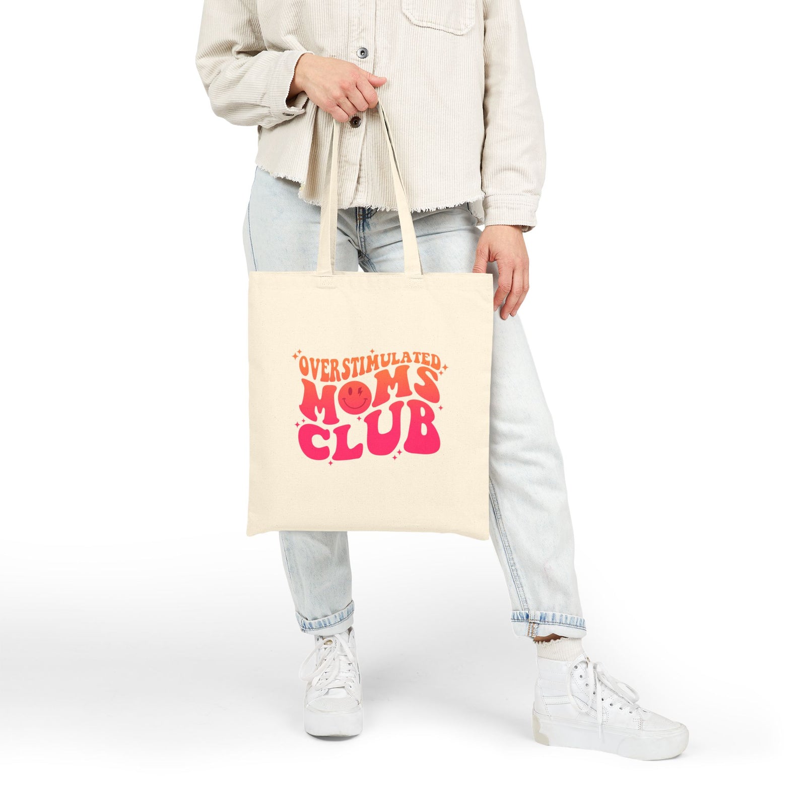 Overstimulated Moms Club Retro Orange & Pink Cotton Canvas Tote Bag