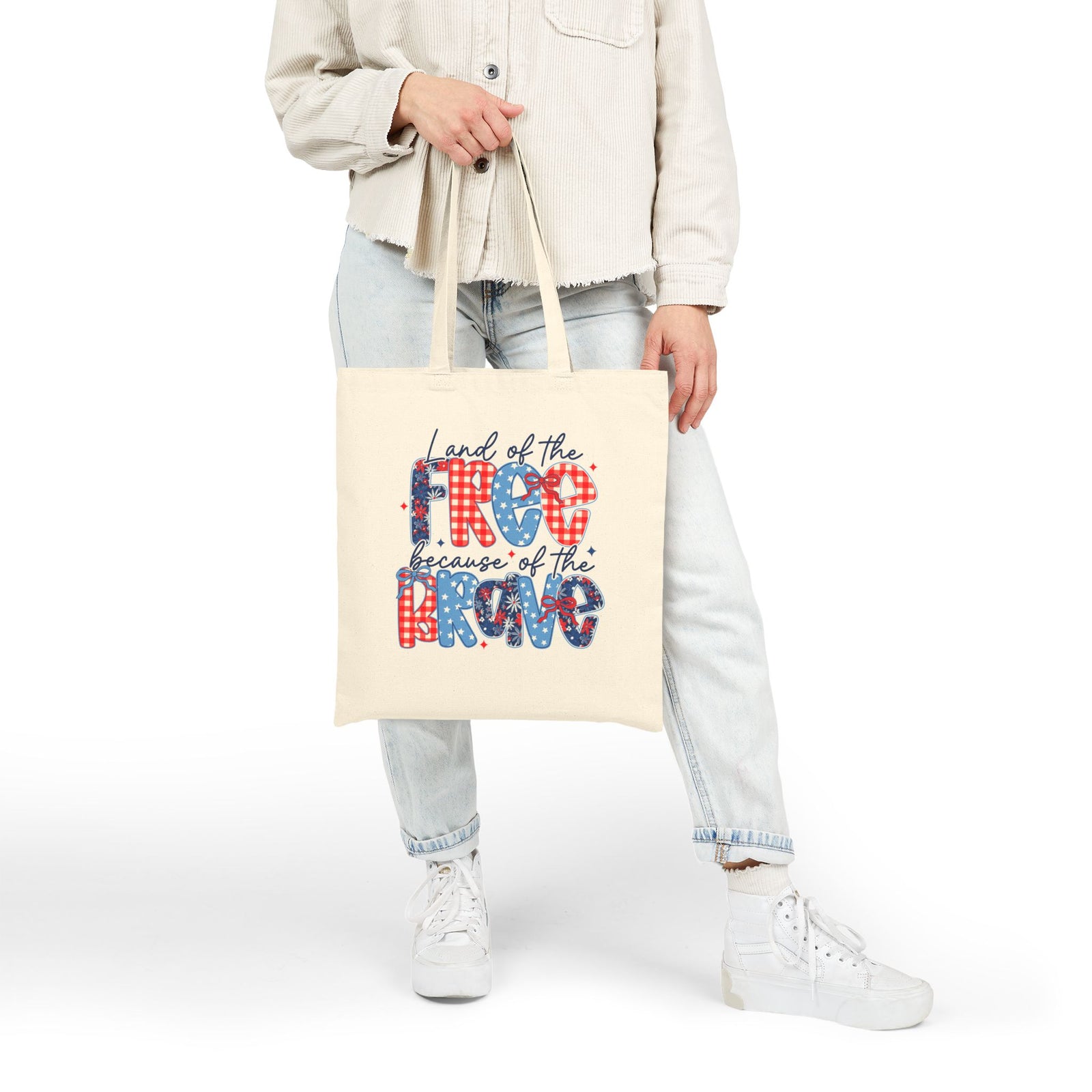 Land of the Free Because of the Brave Cotton Canvas Tote Bag