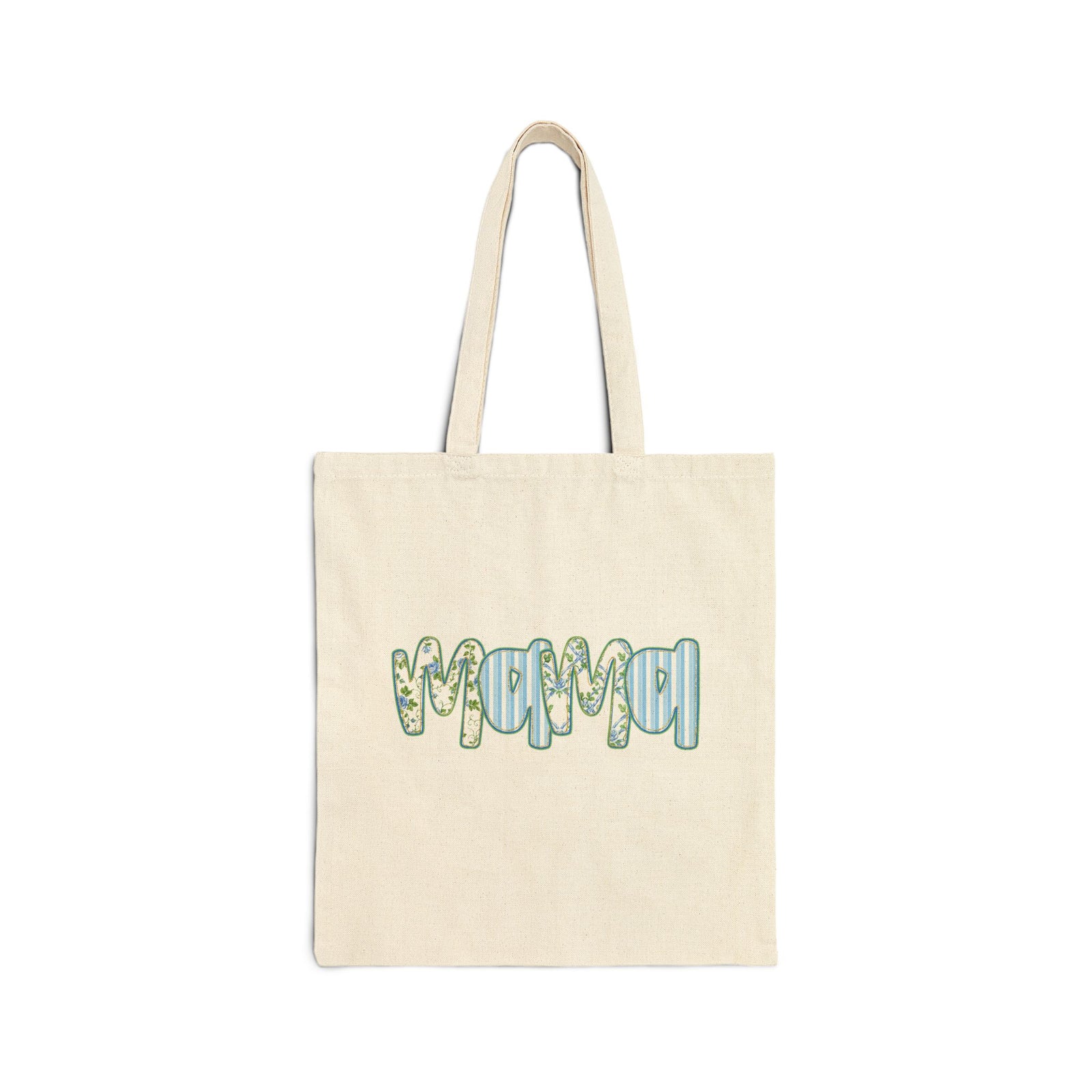 Preppy Blue Mama Floral Cotton Canvas Tote Bag