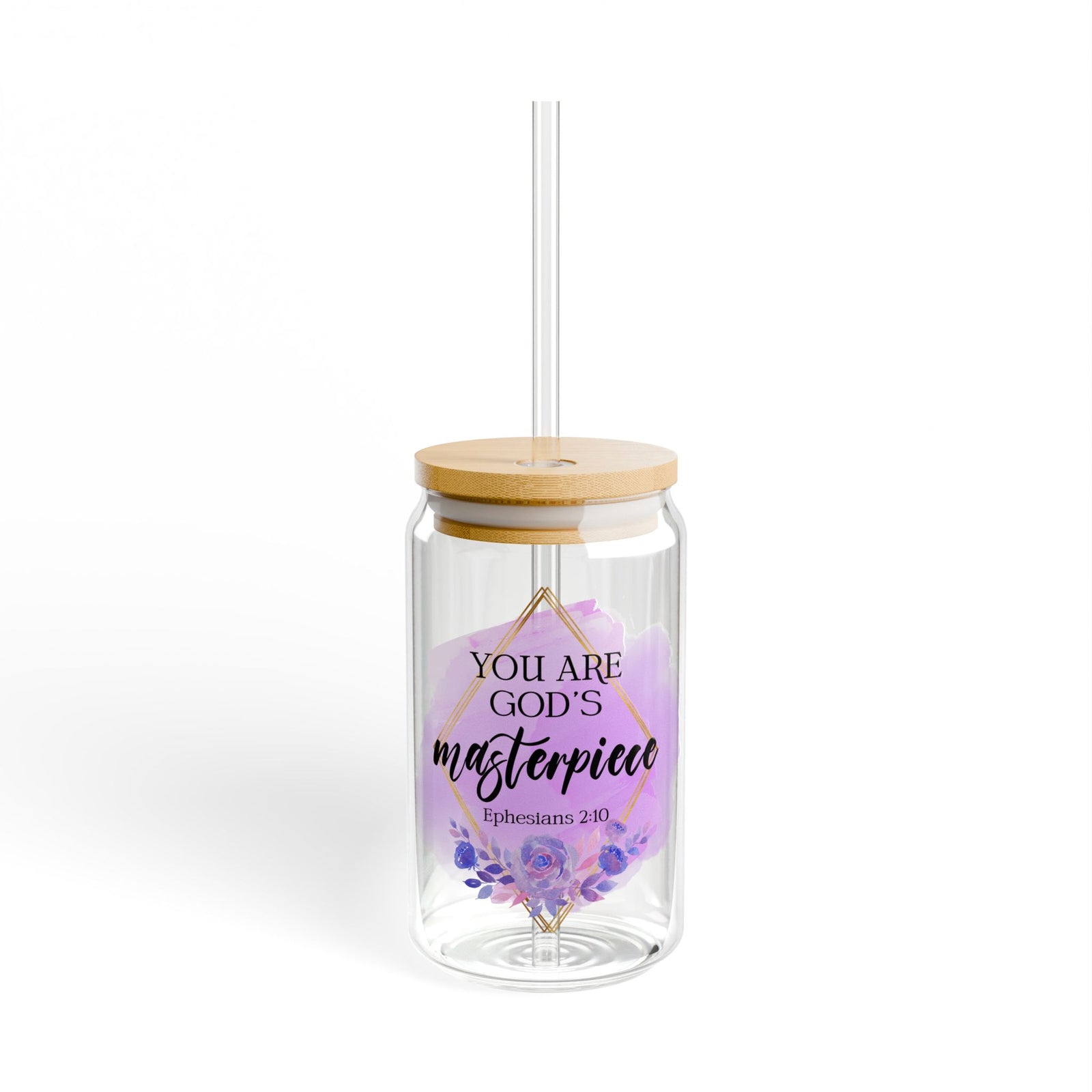 You Are God’s Masterpiece Ephesians 2:10 Christian Tumbler Sipper Glass 16oz — Reusable Drink Jar with Lid & Straw - Sydney So Sweet