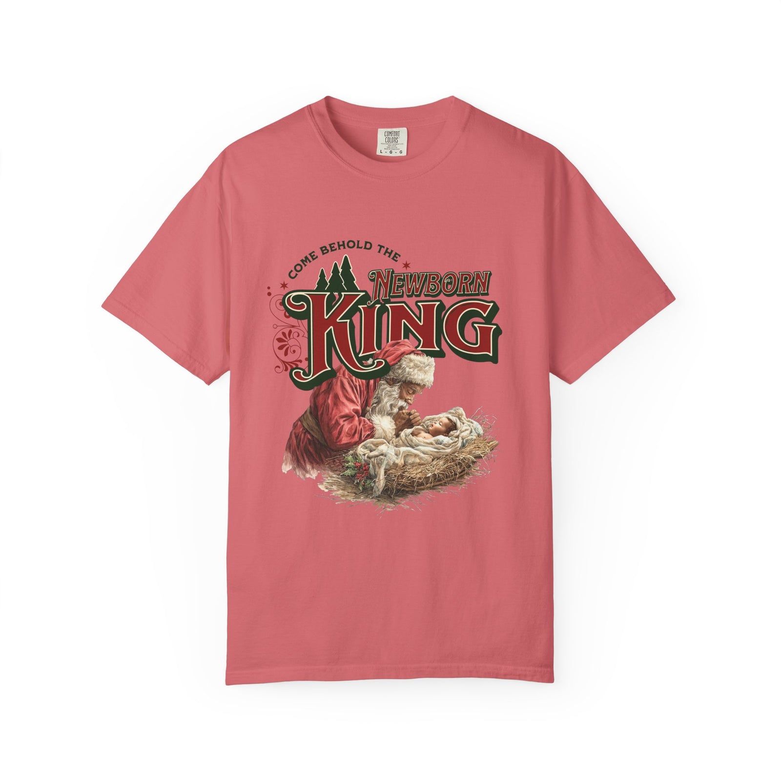 Come Behold the Newborn King Jesus Santa Christmas T-Shirt Christian Graphic Tee