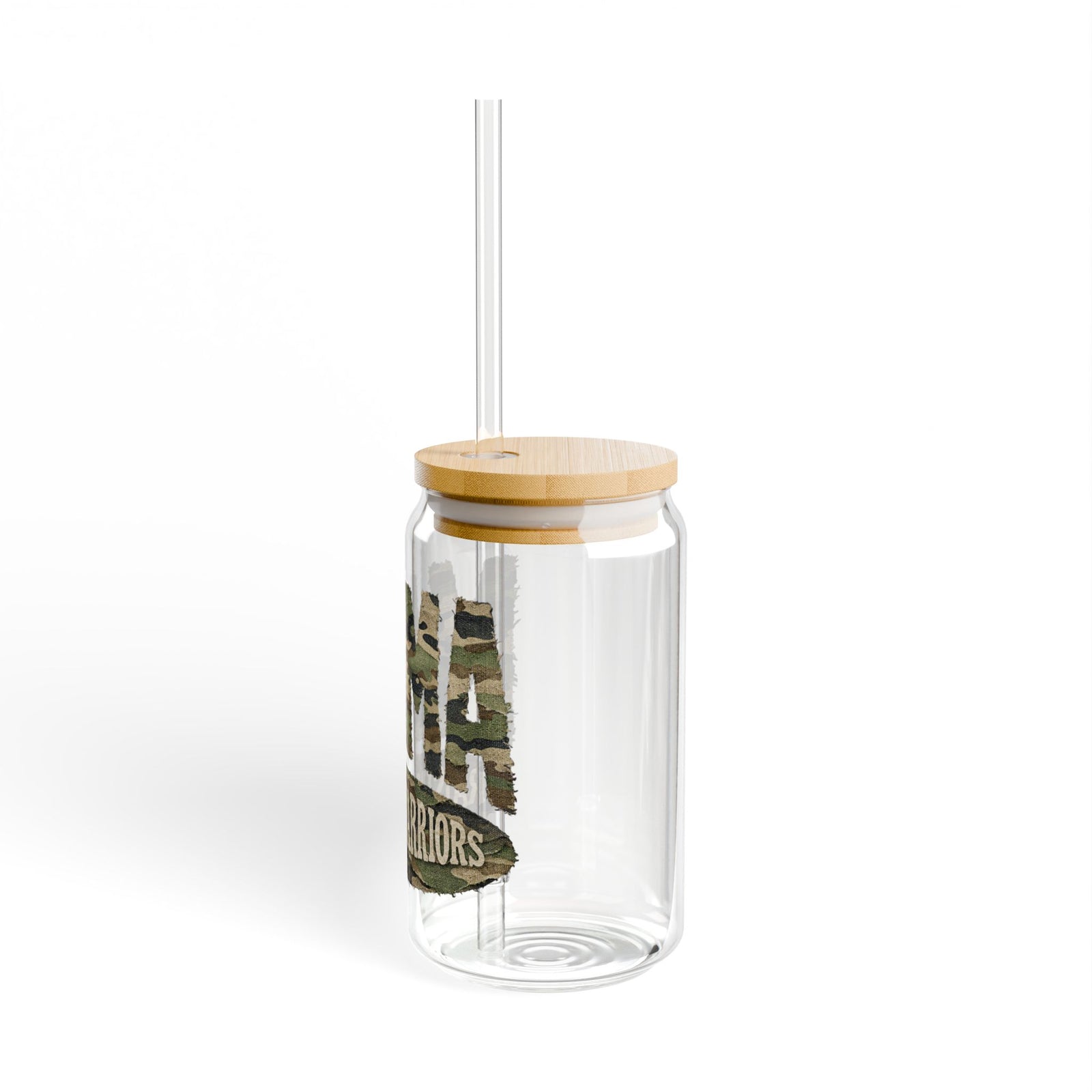 Mama Raising Warriors Camouflage Sipper Glass 16oz Reusable Drink Jar with Lid & Straw