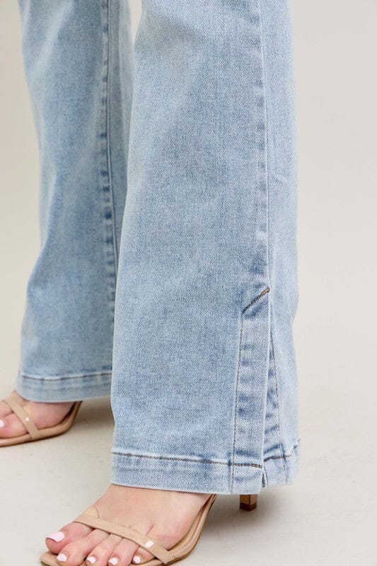 Judy Blue Full Size Tummy Control Vintage Wash Side Slit Slim Boot Jeans Plus Size - Sydney So Sweet