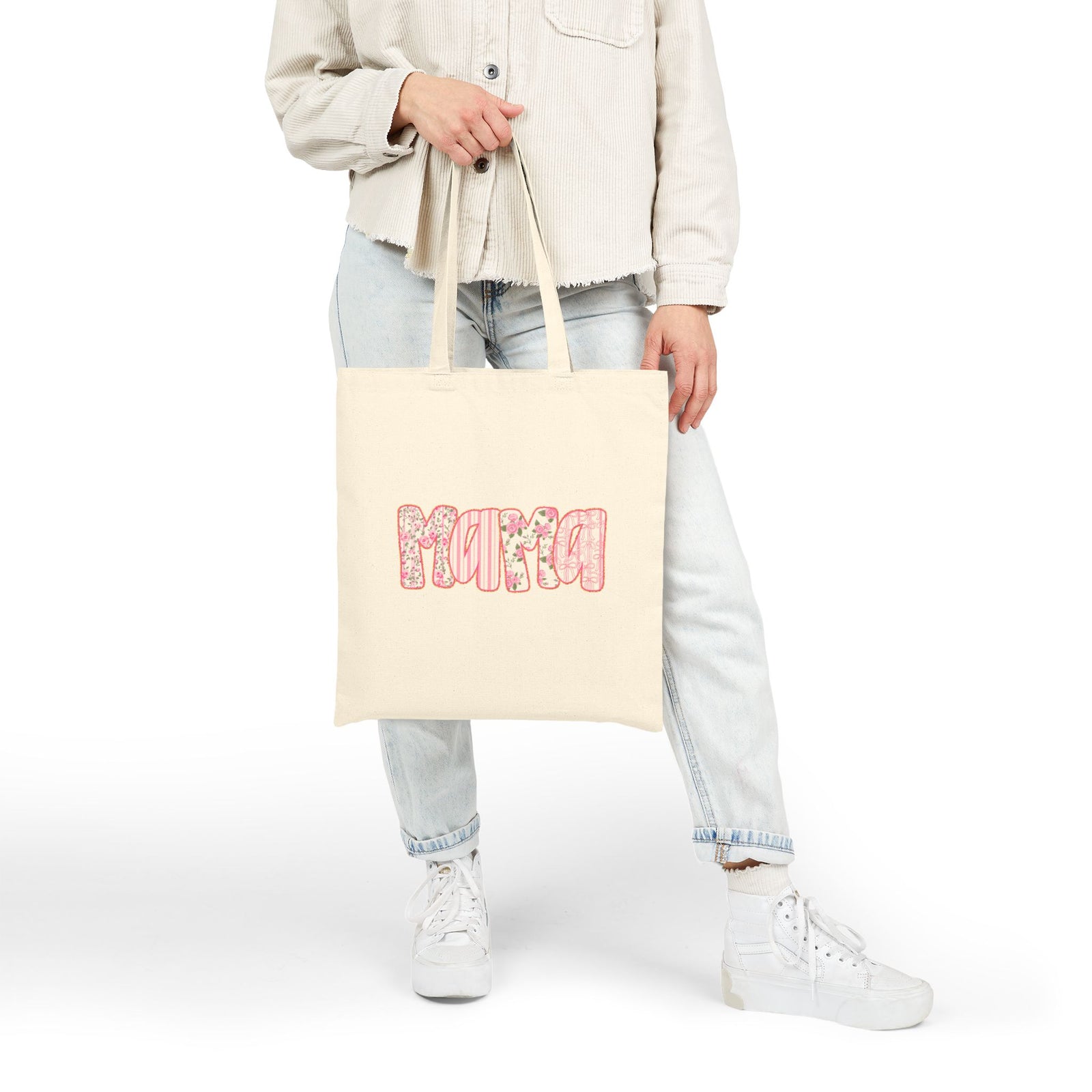 Mama Pink Floral Cotton Canvas Tote Bag