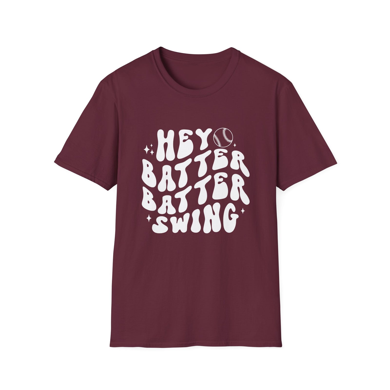 Hey Batter Batter Swing Baseball or Softball Retro Font Graphic T-Shirt Sports Tee (12 Team Colors)