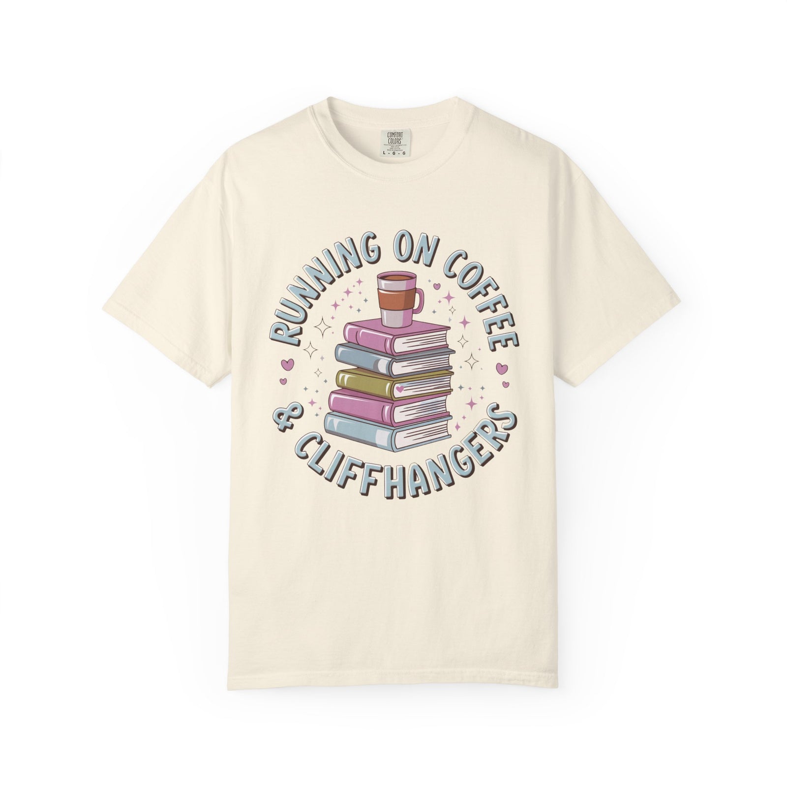 Running on Coffee & Cliffhangers Graphic T-Shirt Unisex Book Lover Short Sleeve Tee