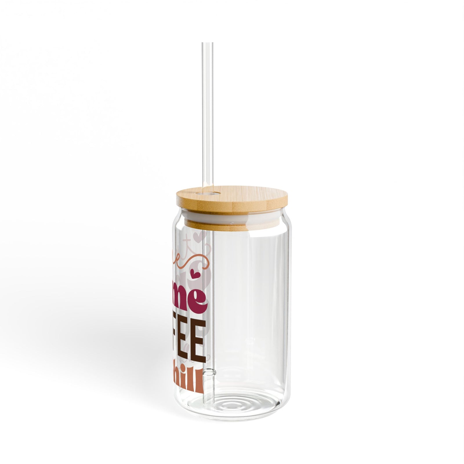 True Crime Coffee and Chill 16 oz reusable glass drink jar with lid and straw