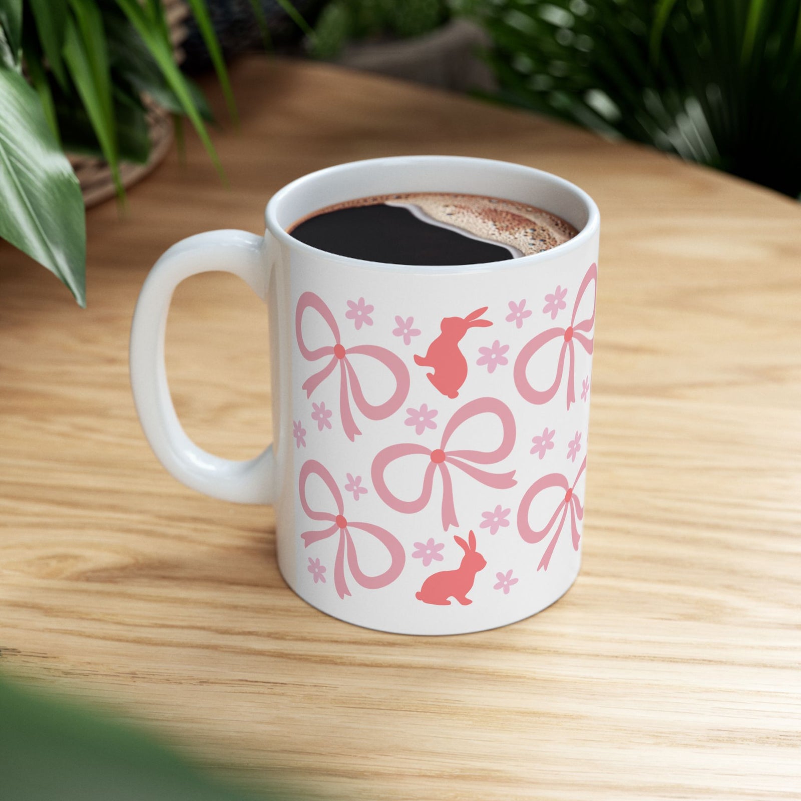 Pink Bunny Bows Cute Ceramic Mug Coffee Cup (11oz & 15oz)