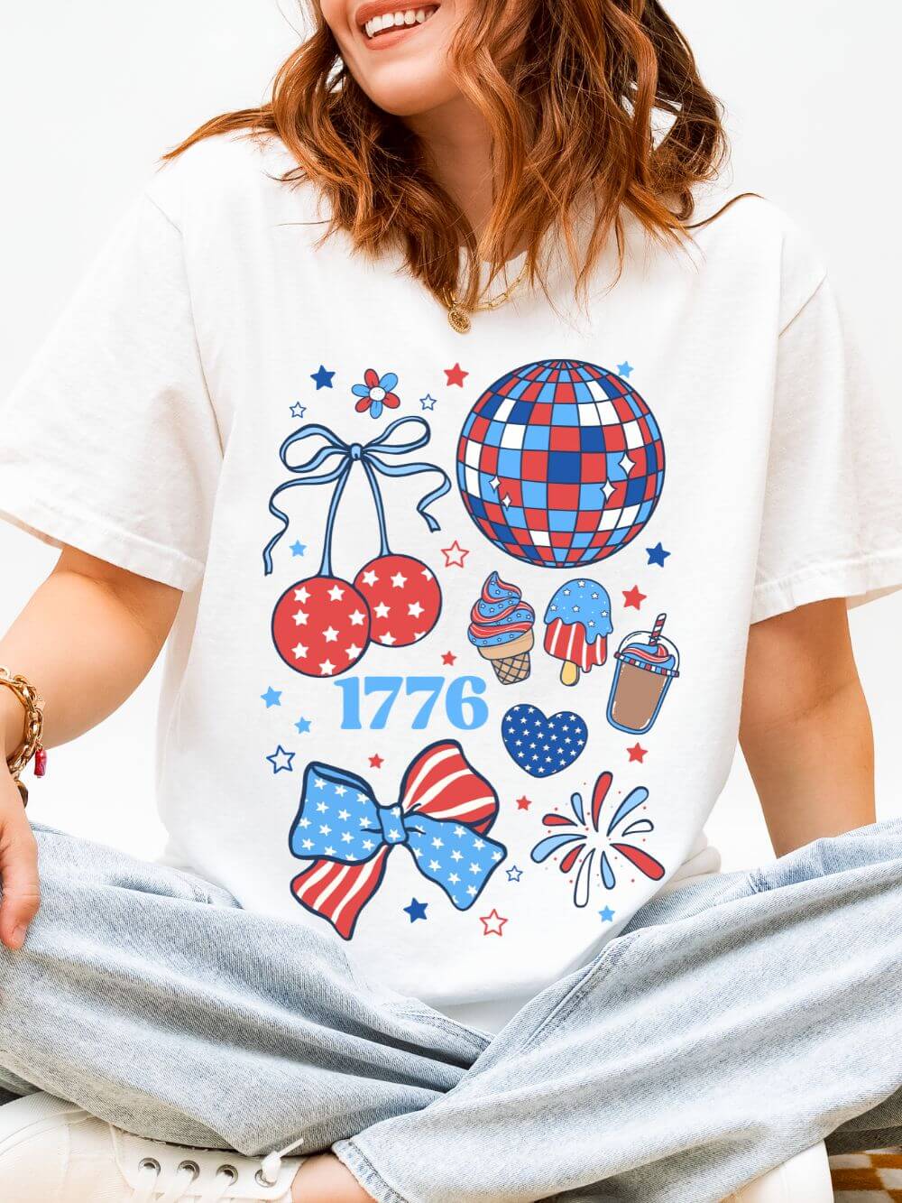 1776 Patriotic Graphic T-Shirt Americana 4th of July Icons Tee