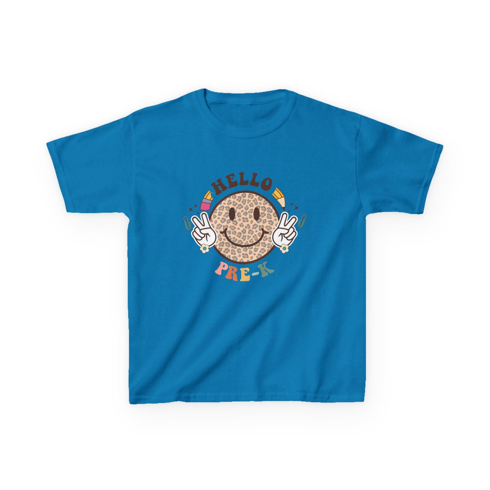 Pre-K Cheetah Smiley Face Graphic Tee Back-to-School Pre-K Kids T-Shirt