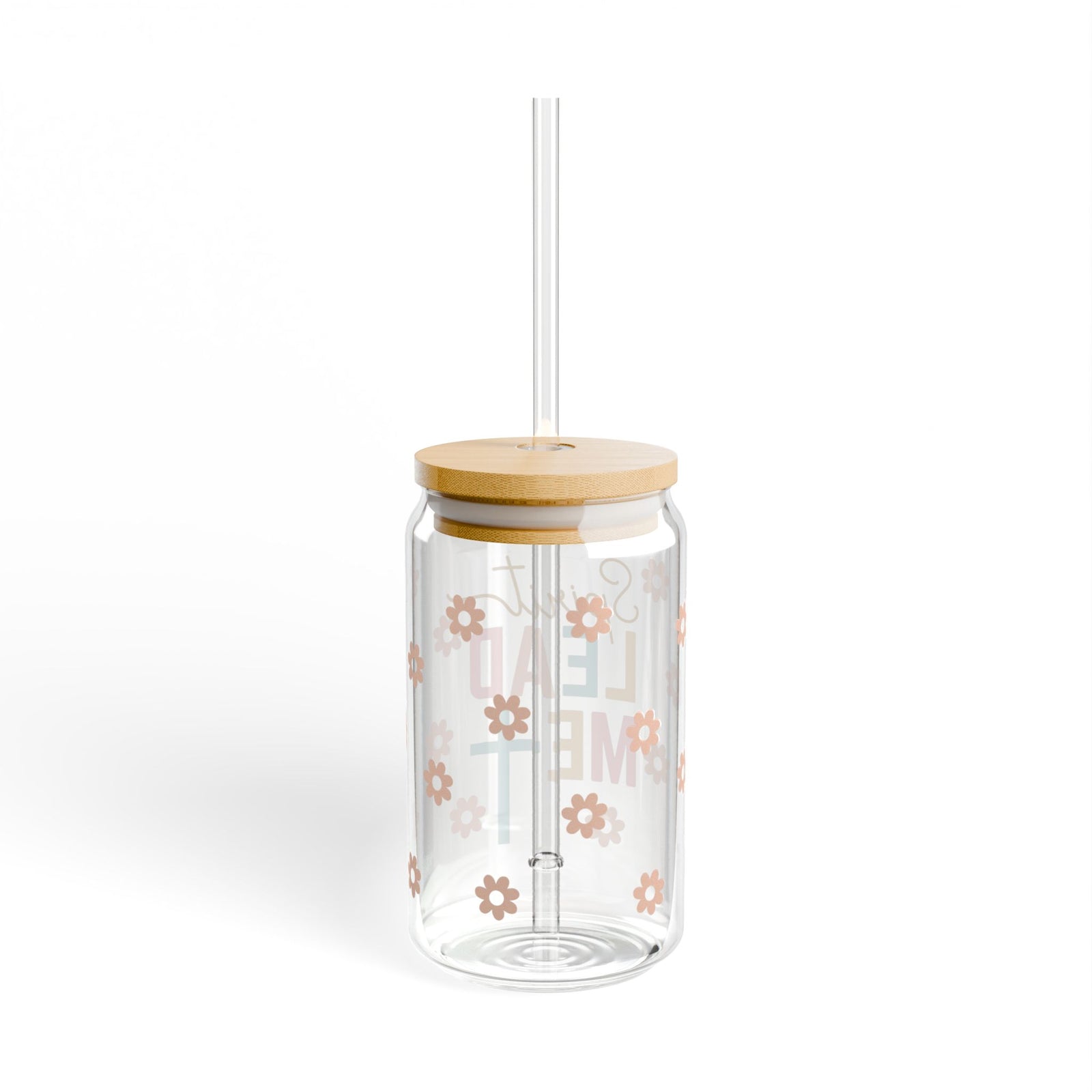 Spirit Lead Me Floral Christian Tumbler Sipper Glass 16oz — Reusable Drink Jar with Lid & Straw - Sydney So Sweet