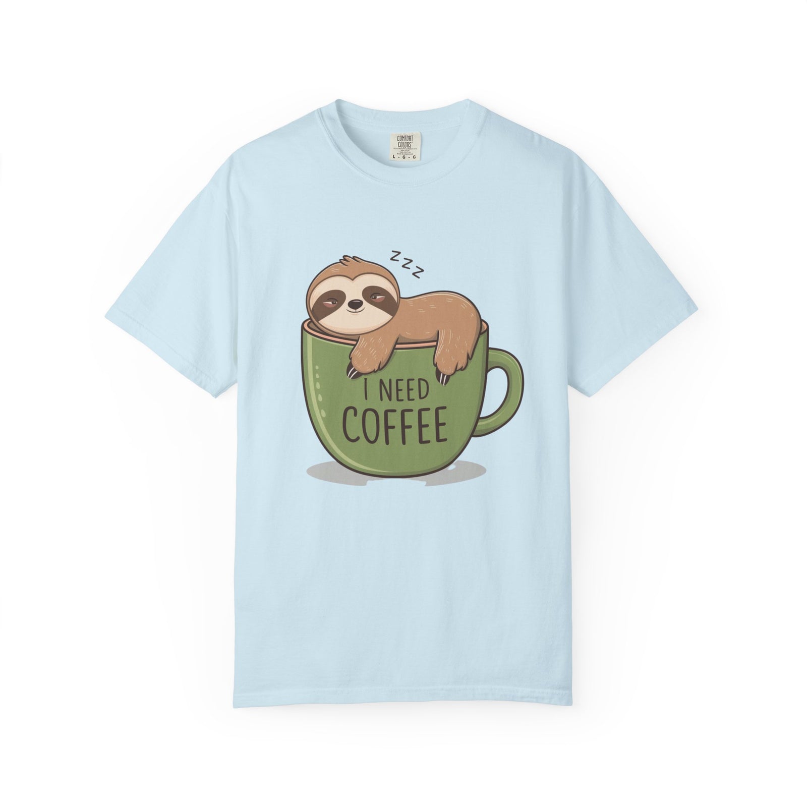 I Need Coffee Sloth Graphic T-Shirt Unisex Coffee Lover Short Sleeve Tee