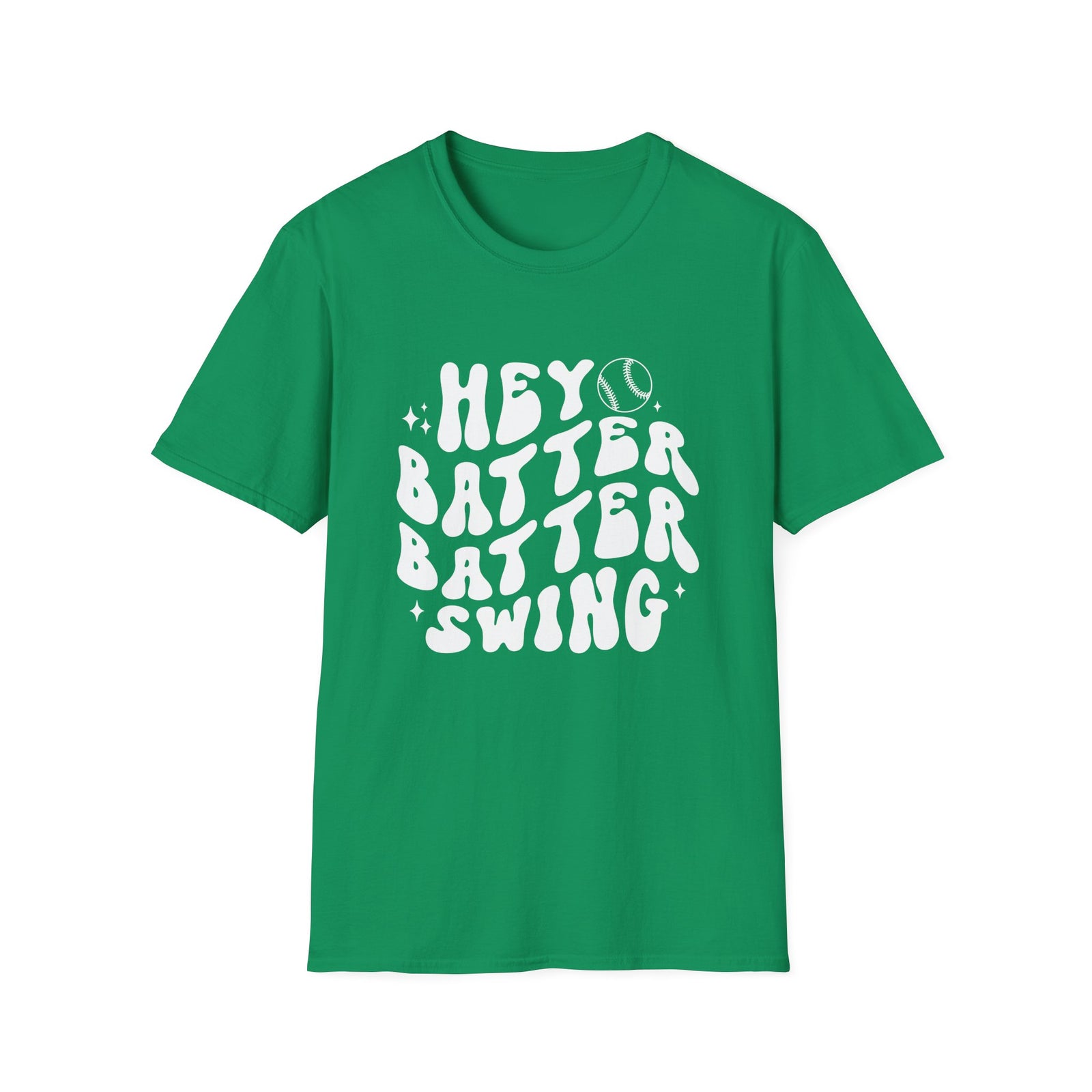 Hey Batter Batter Swing Baseball or Softball Retro Font Graphic T-Shirt Sports Tee (12 Team Colors)