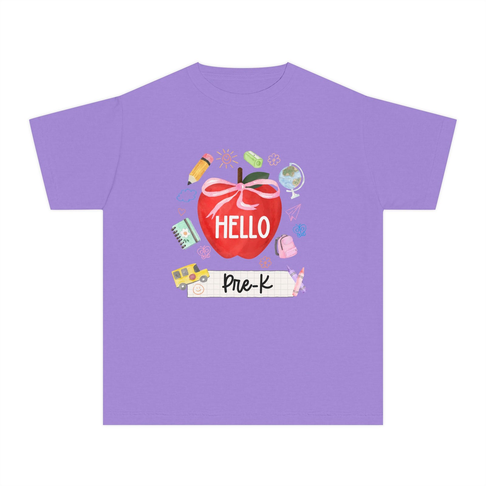 Hello Pre-K Preppy Coquette Apple Graphic Tee Back to School Pre-K T-Shirt