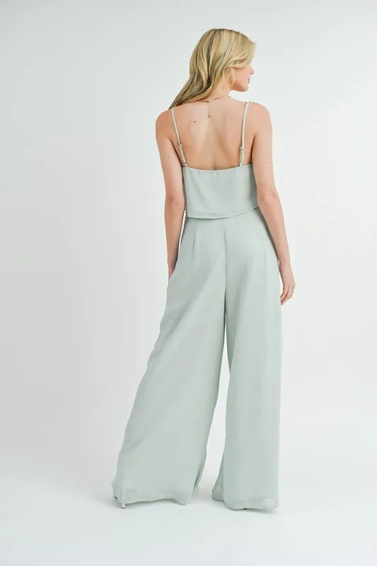 MABLE Crop Cami and Ruffled Wide Leg Pants Set - Sydney So Sweet