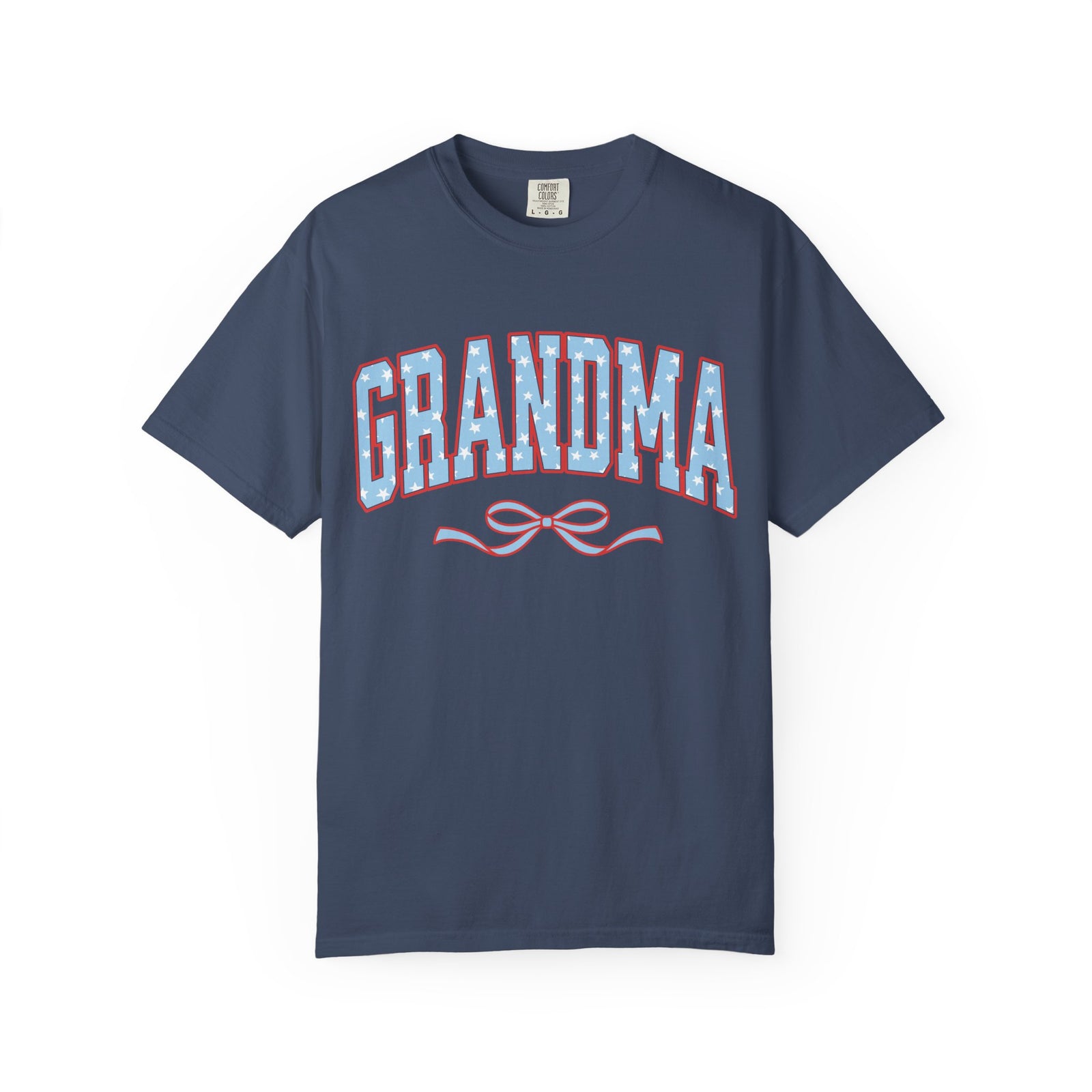 Grandma 4th of July USA Coquette Varsity Blue Bow Patriotic T-shirt Preppy Star Tee