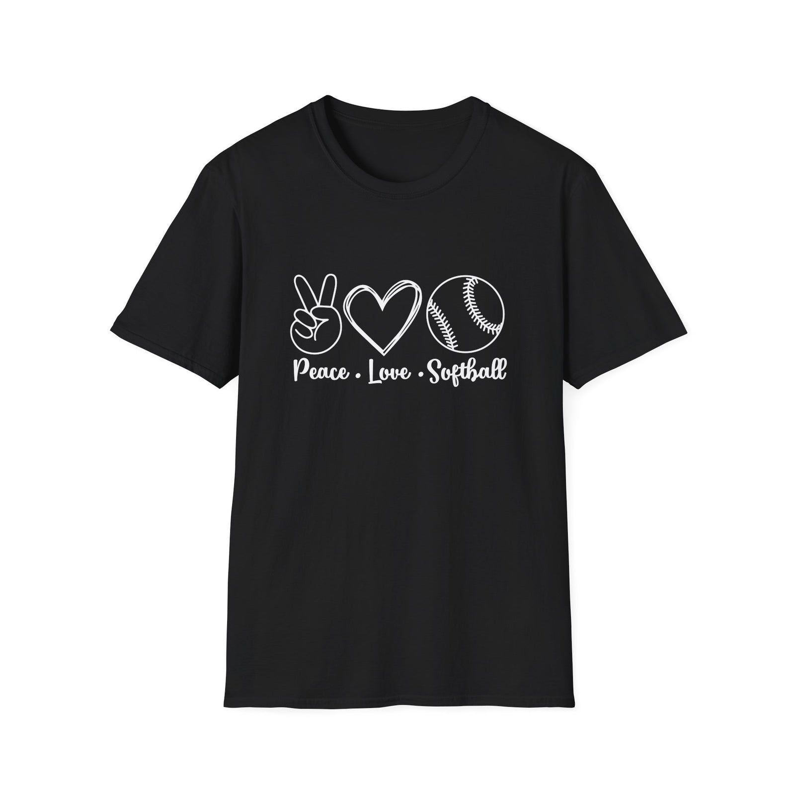 Peace Love Softball Repeat Graphic T-Shirt Cute Sports Mom Tee (12 Team Colors)