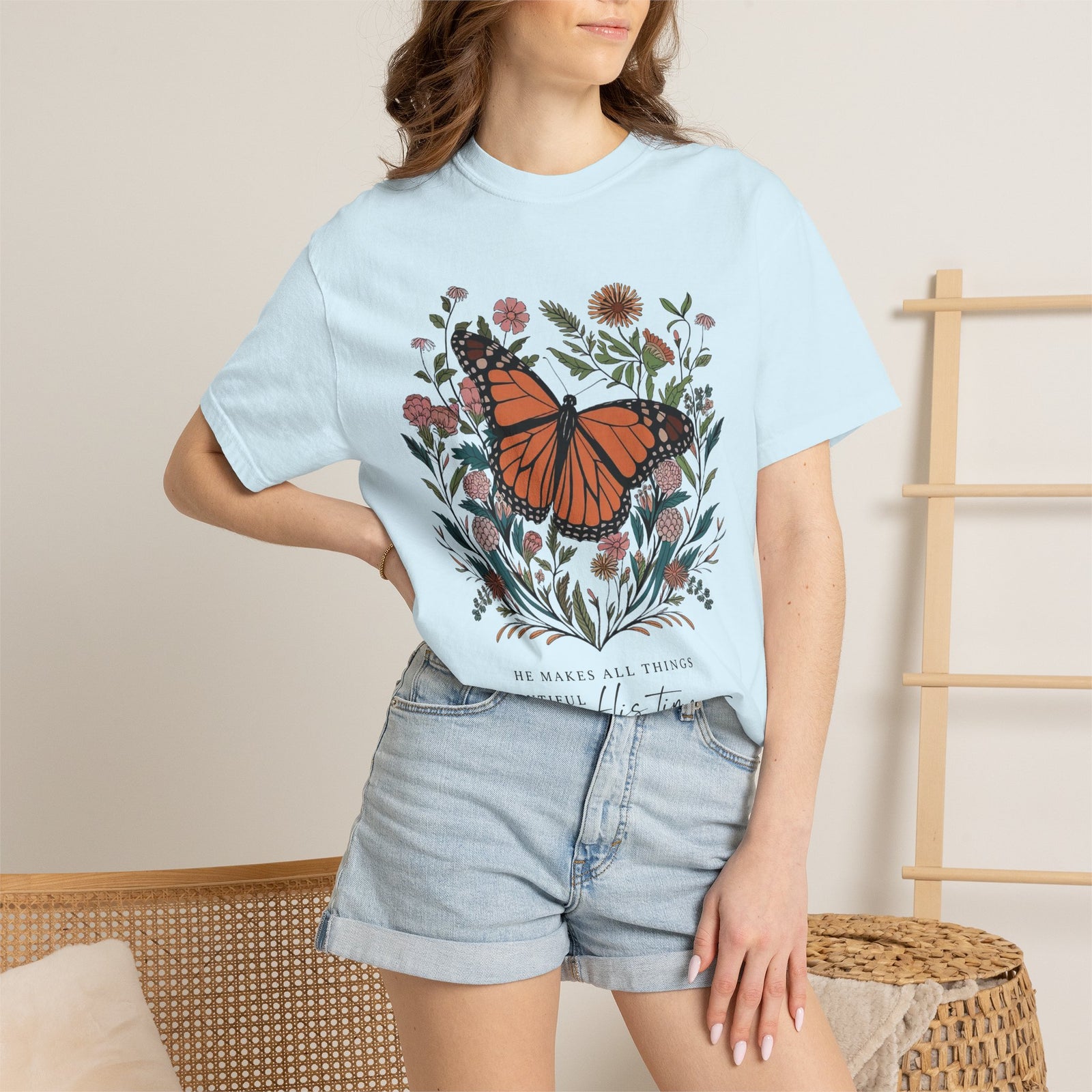He Makes All Things Beautiful T-Shirt Christian Butterfly Graphic Tee